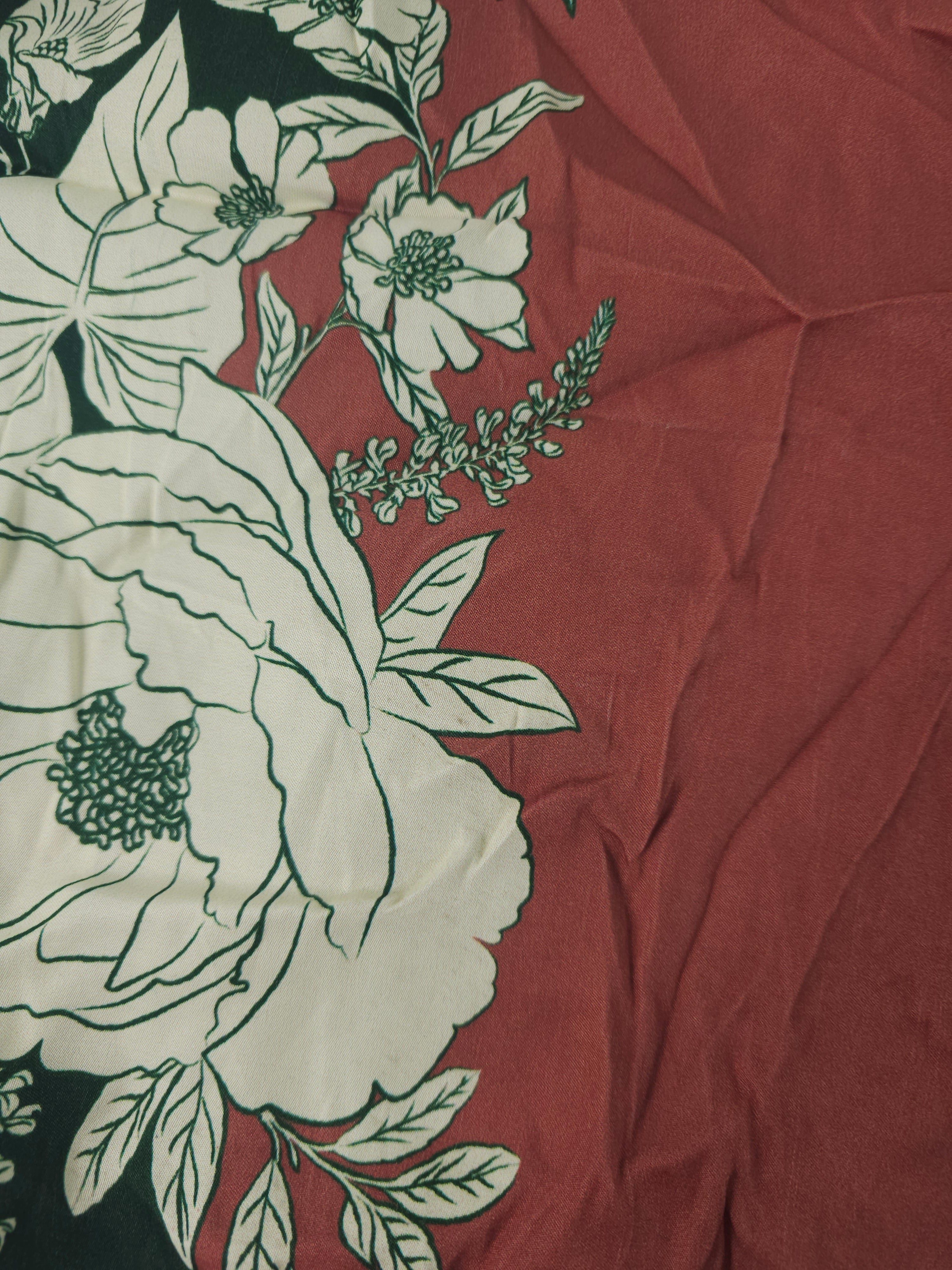 Green Salmon Floral Viscose Sateen- 1.4m piece