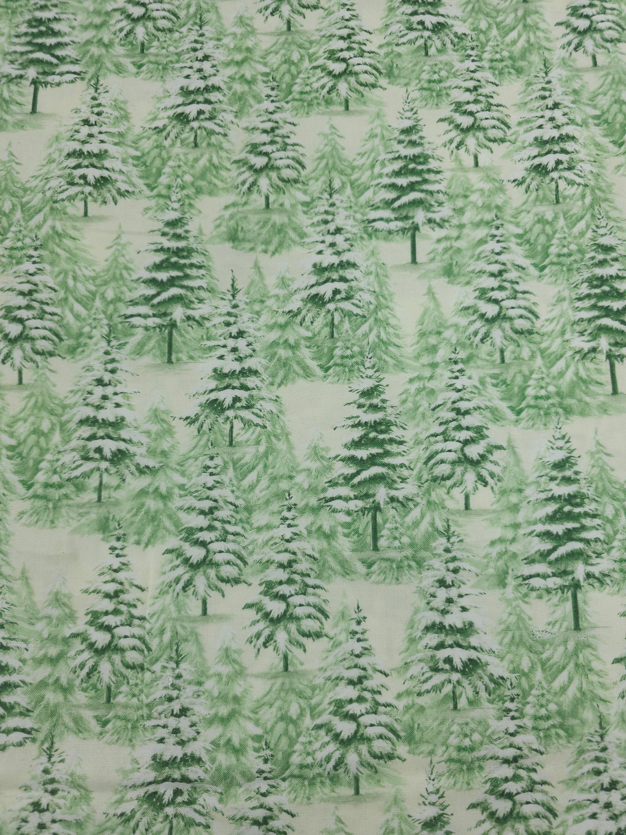 Frosty Green Christmas Trees 100% Cotton