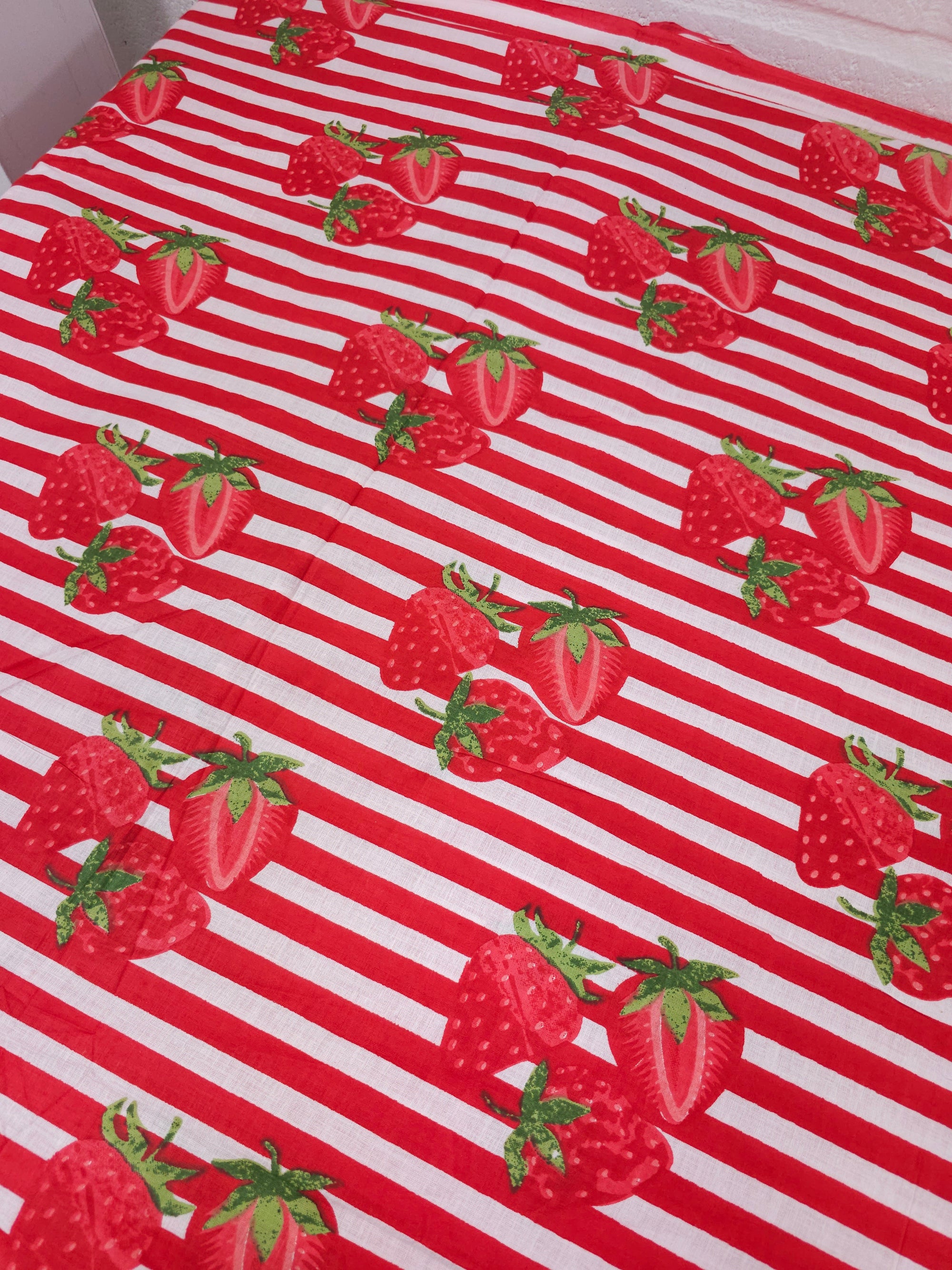 Red Strawberry Stripe Lightweight Cambric Cotton
