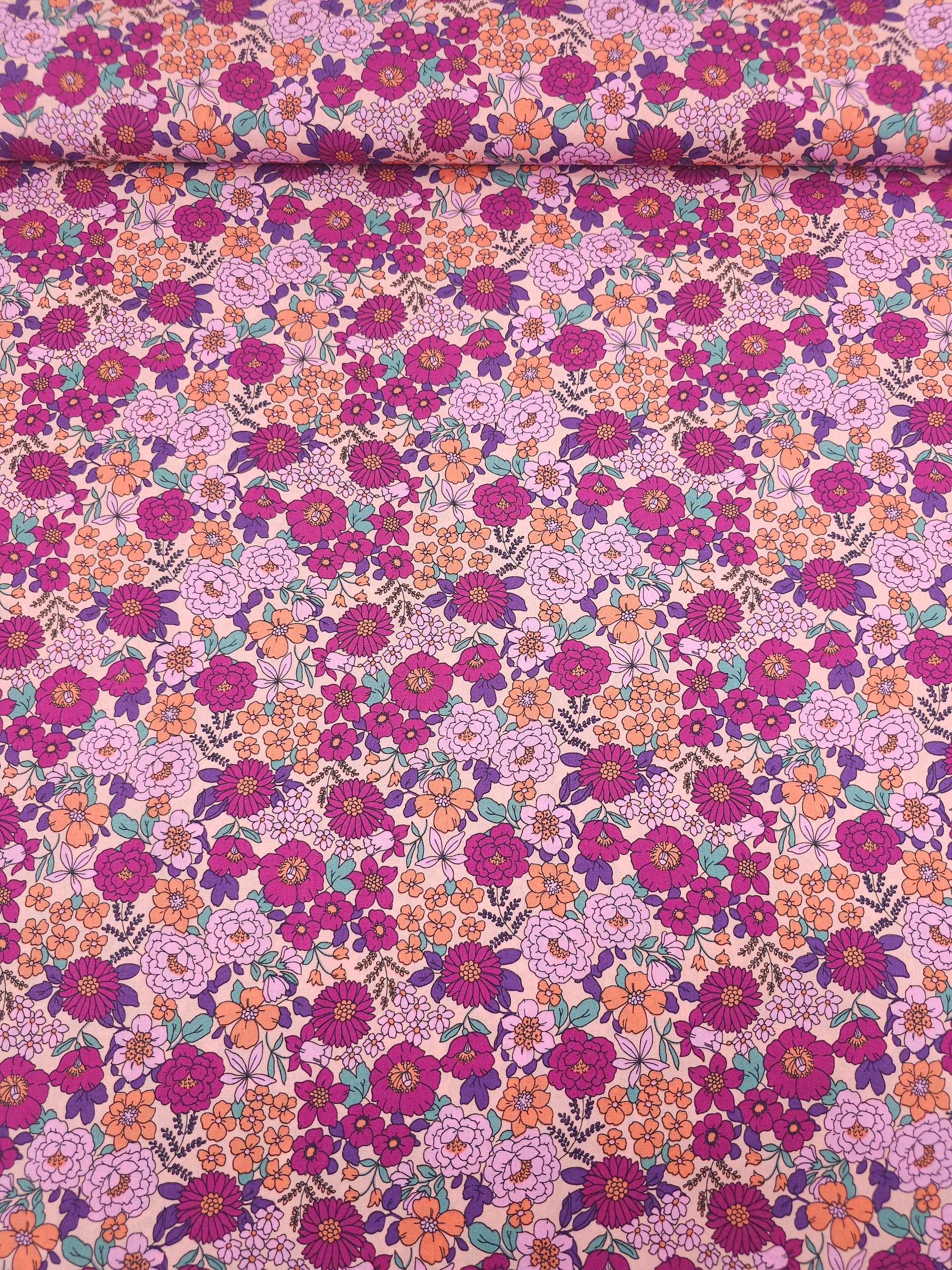 Magenta/Peach Floral Bloom Lightweight Cotton 57"