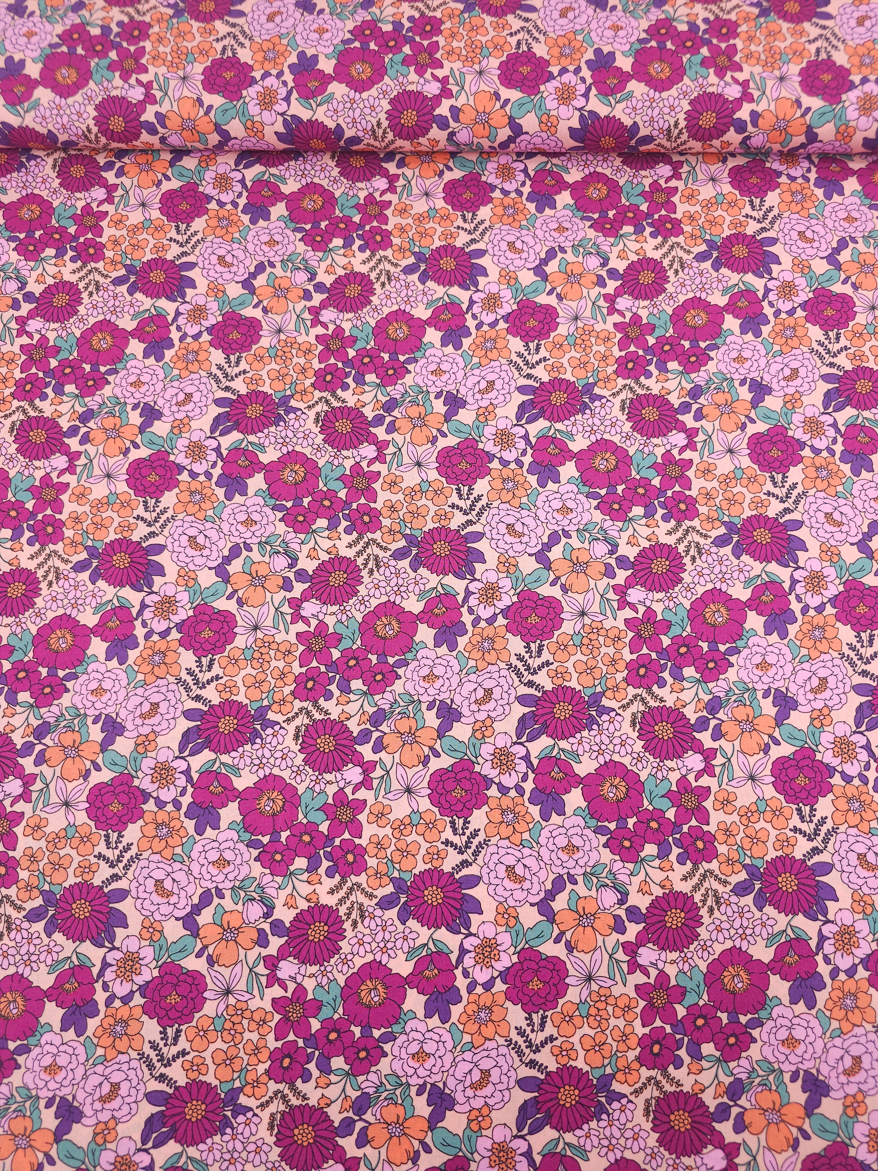 Magenta/Peach Floral Bloom Lightweight Cotton 57"