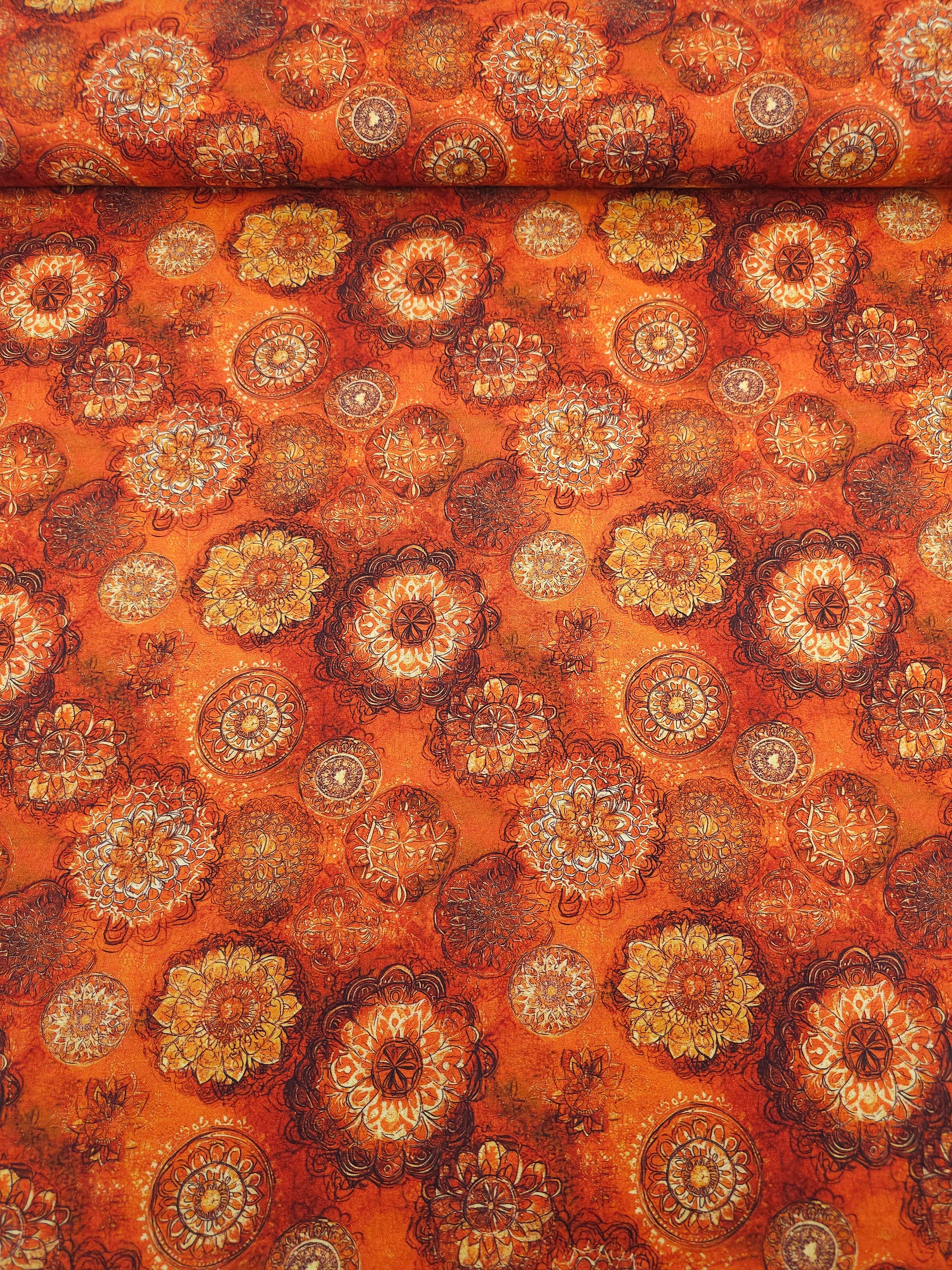 Rustic Orange Spiral Medallion 100% Cotton 106" *EXTRA WIDE*