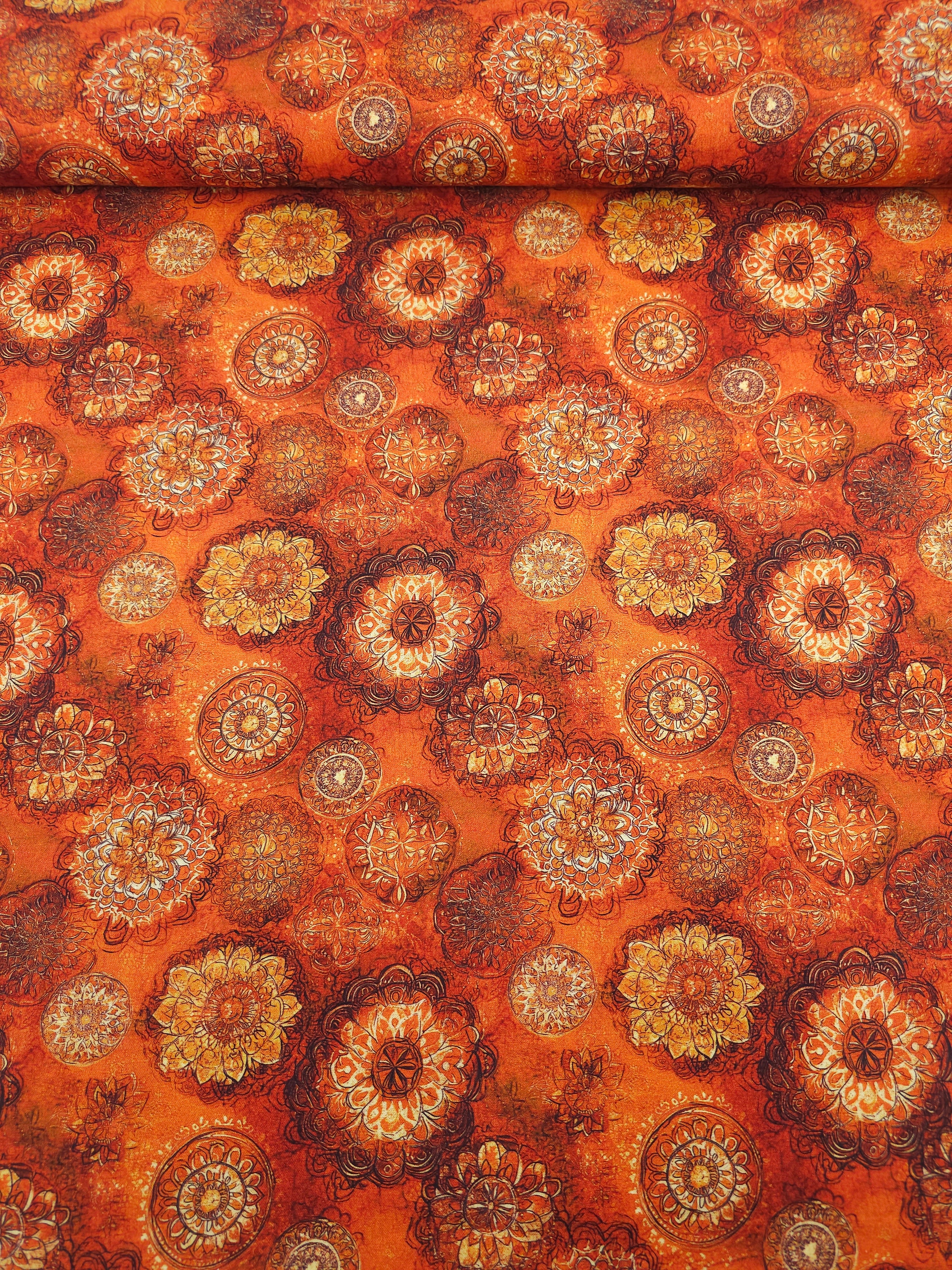 Rustic Orange Spiral Medallion 100% Cotton 106" *EXTRA WIDE*