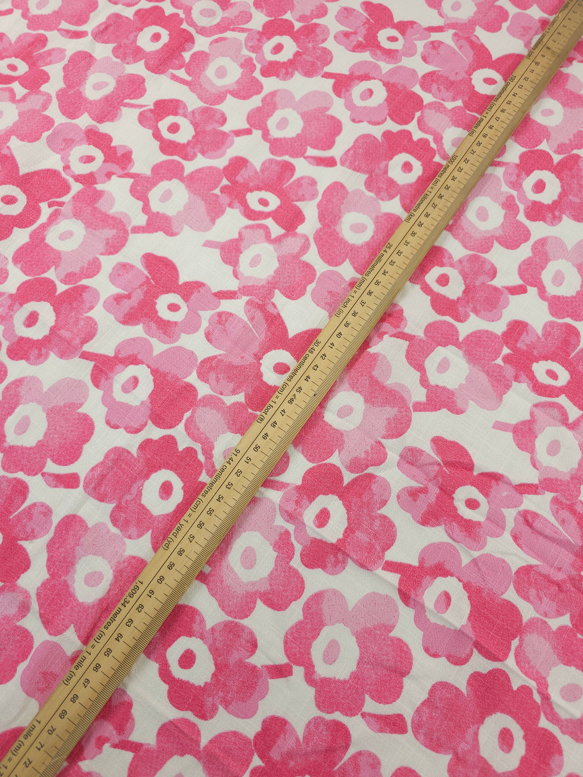 Pink Watercolour Marimekko-Esque Puff Floral Cotton Linen