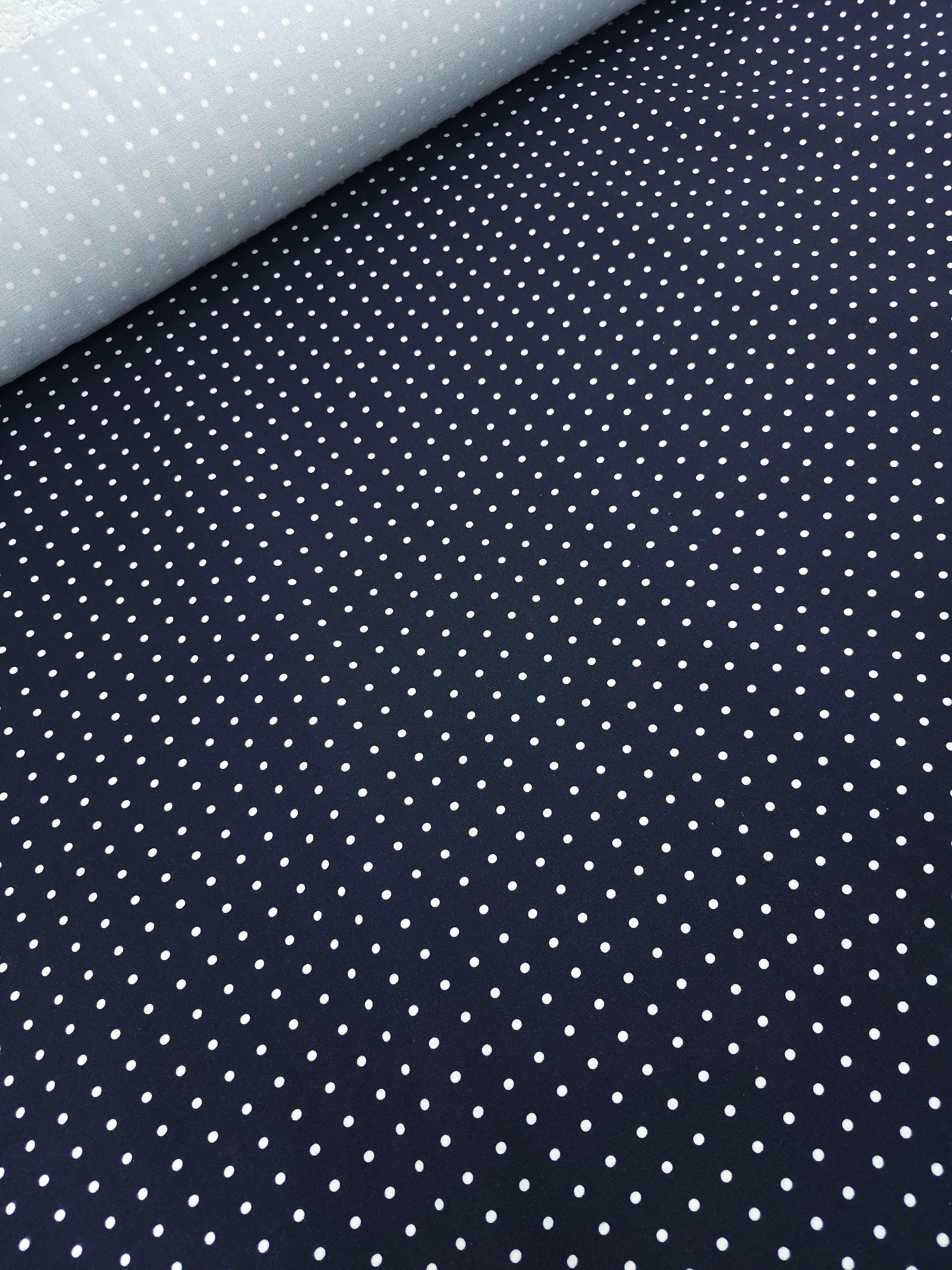 Indigo Navy Mini Polka Brushed Cotton Twill