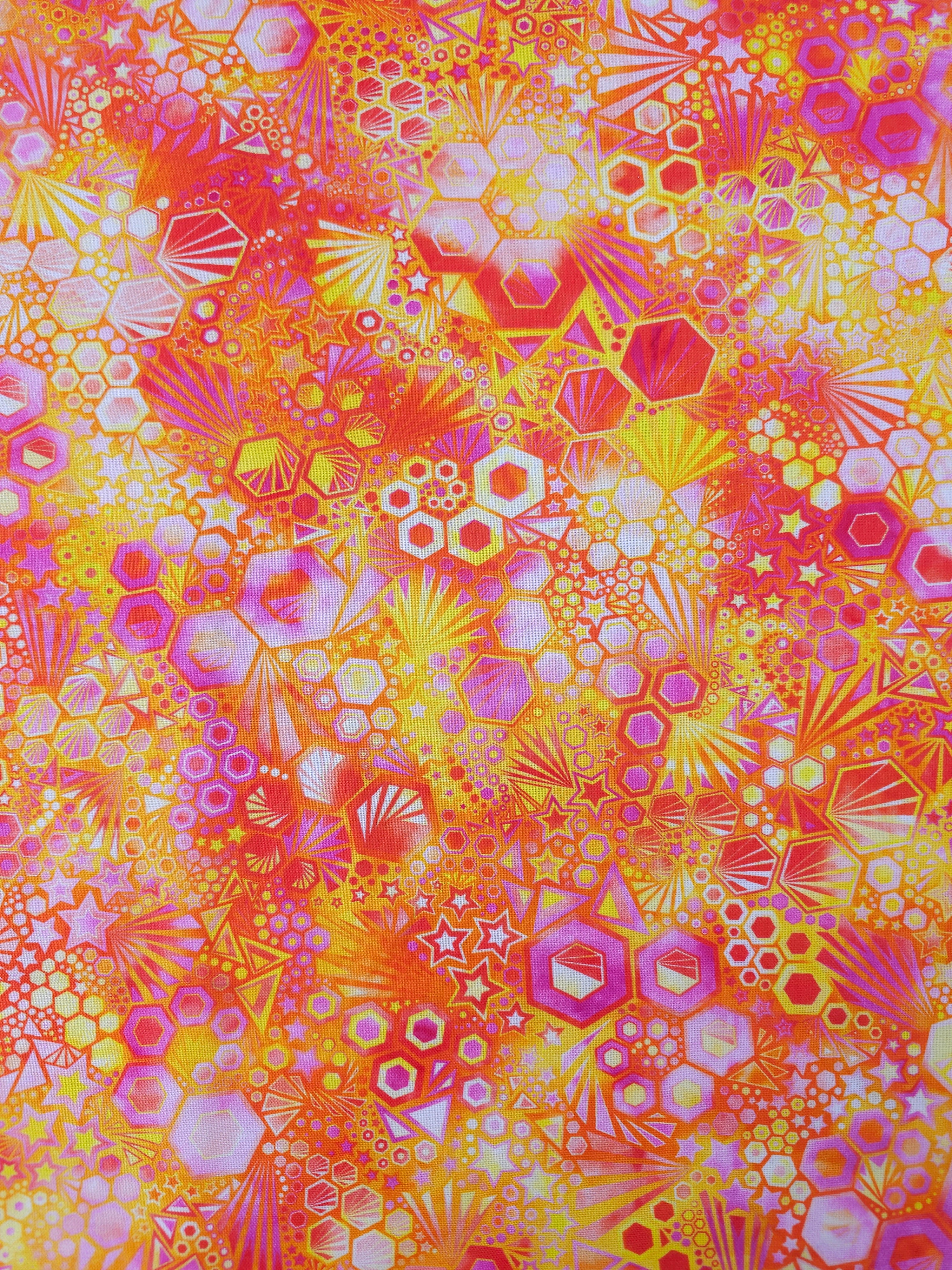 Orange/Pink Star Phantasma 100% Cotton - Robert Kaufman