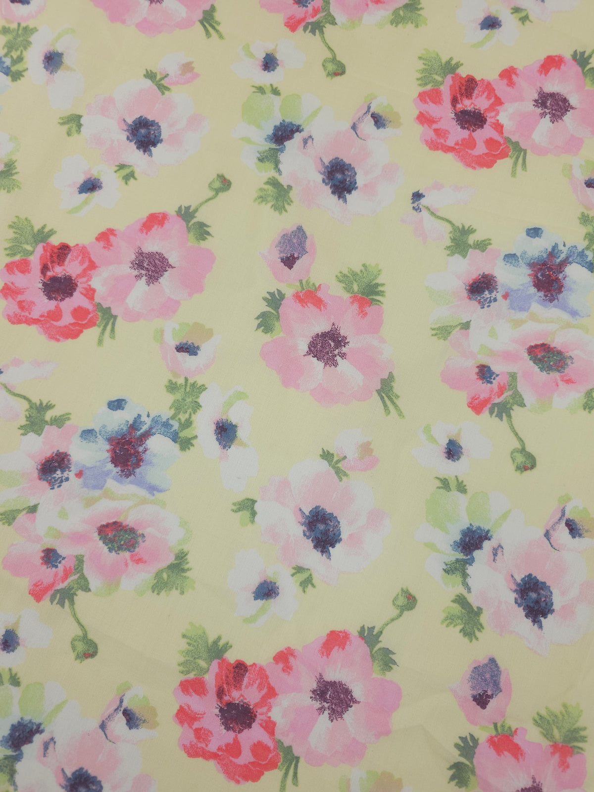 Pale Yellow Retro Floral Mediumweight Cotton Voile