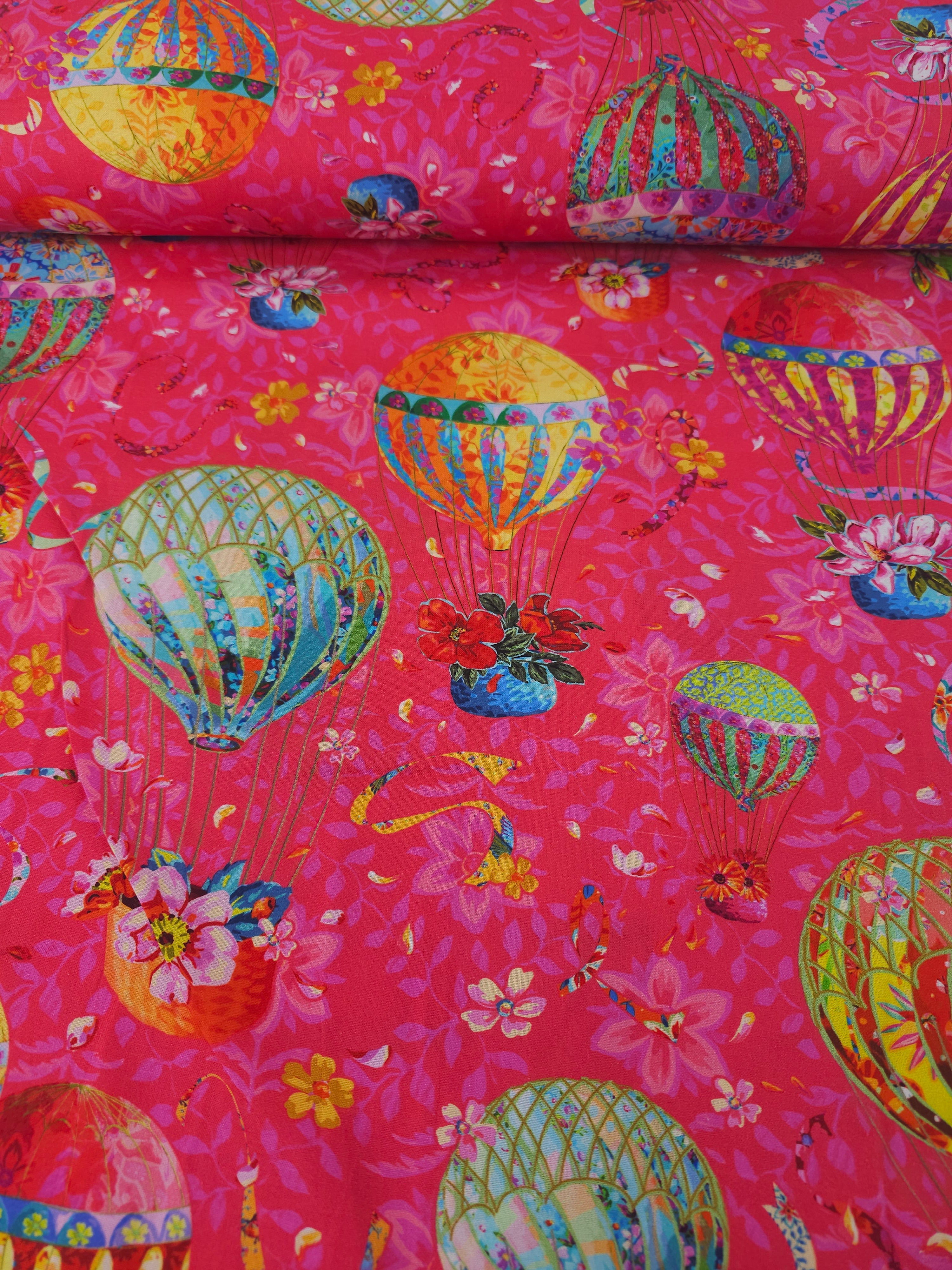 Hot Pink Air Balloon Festival 100% Cotton - Odile Bailloeul