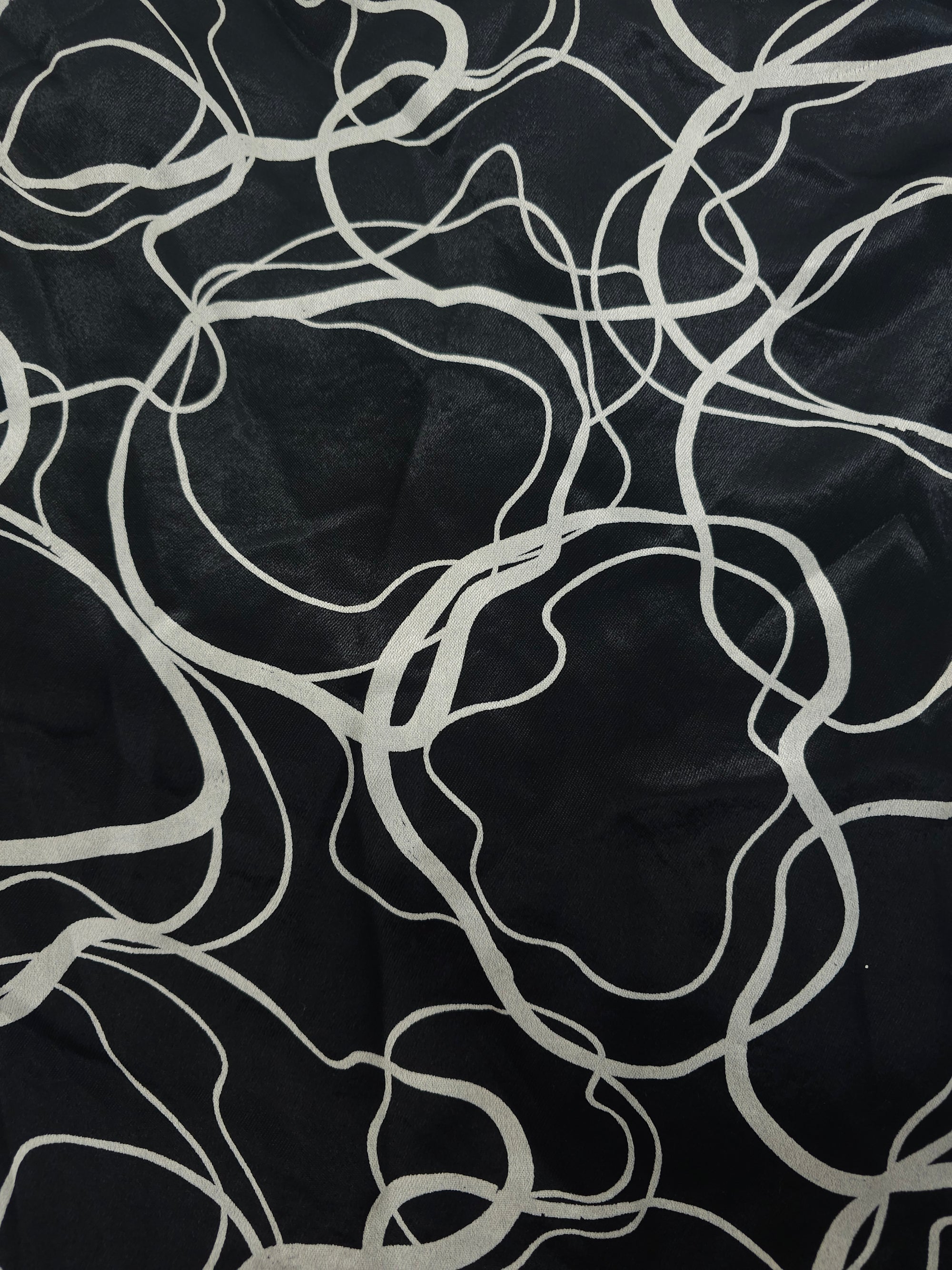 Black squiggle Viscose sateen- 1.2m piece