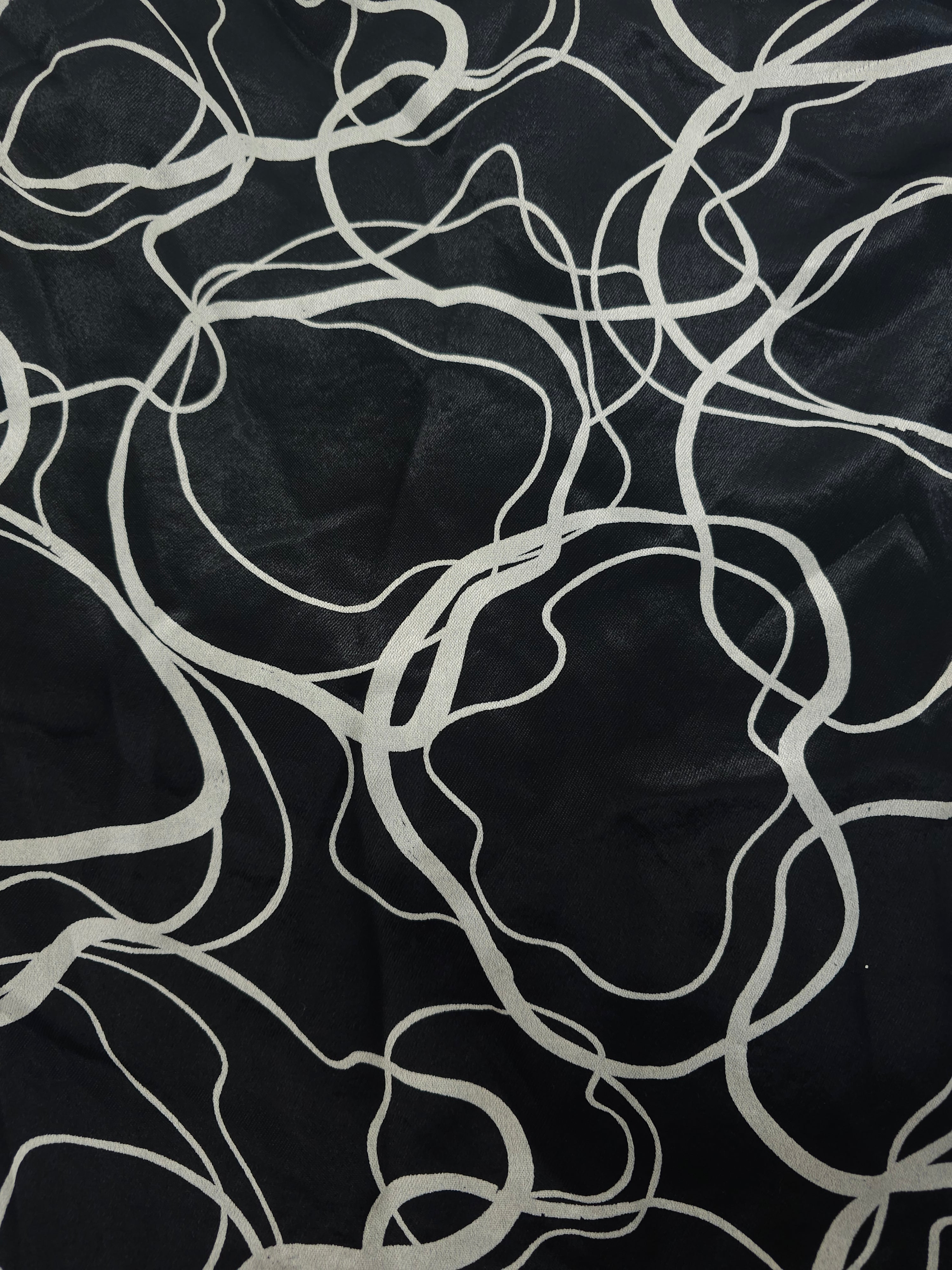 Black squiggle Viscose sateen- 1.2m piece