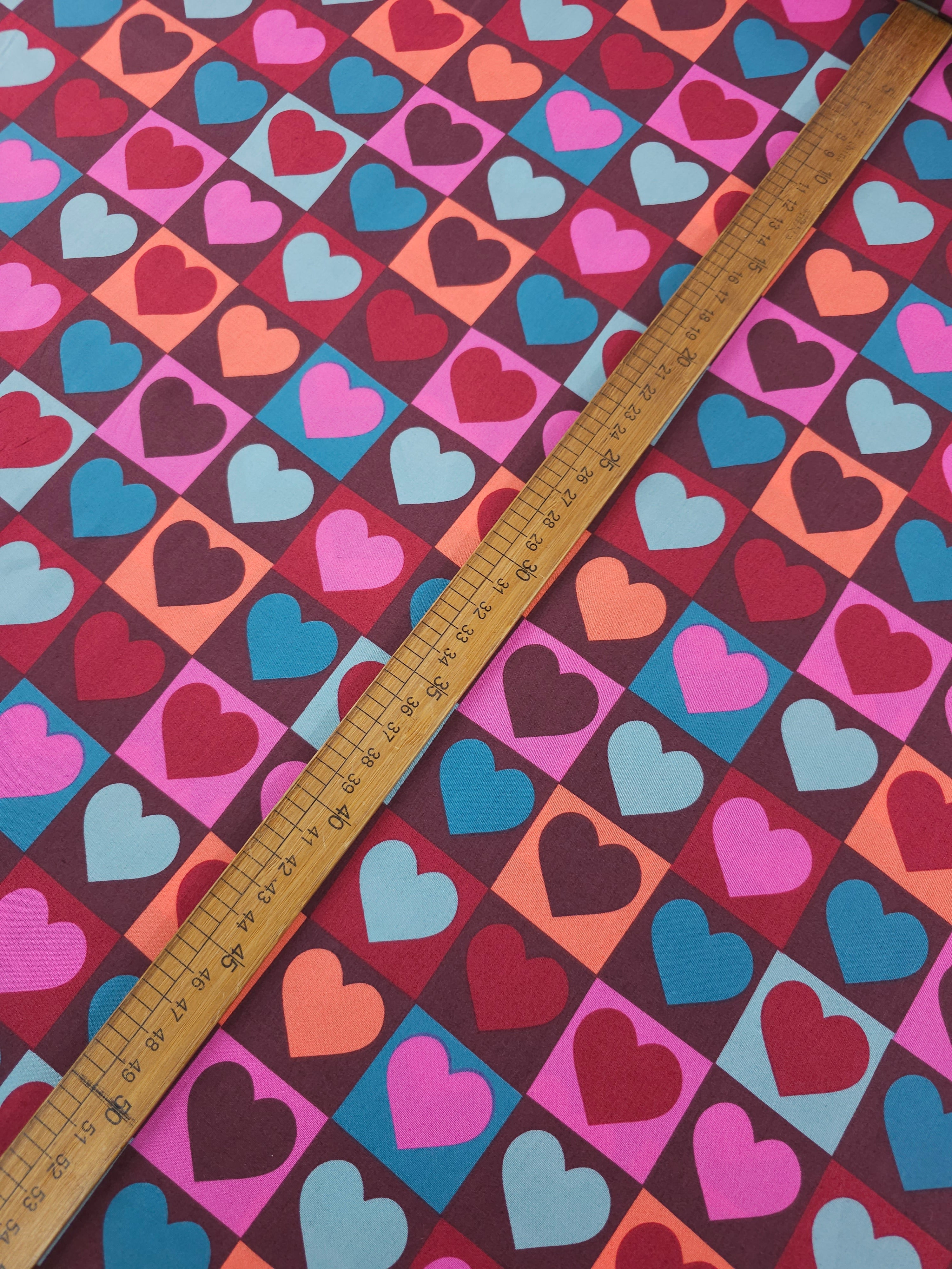 Deep Checkerboard Hearts 100% Cotton 57"