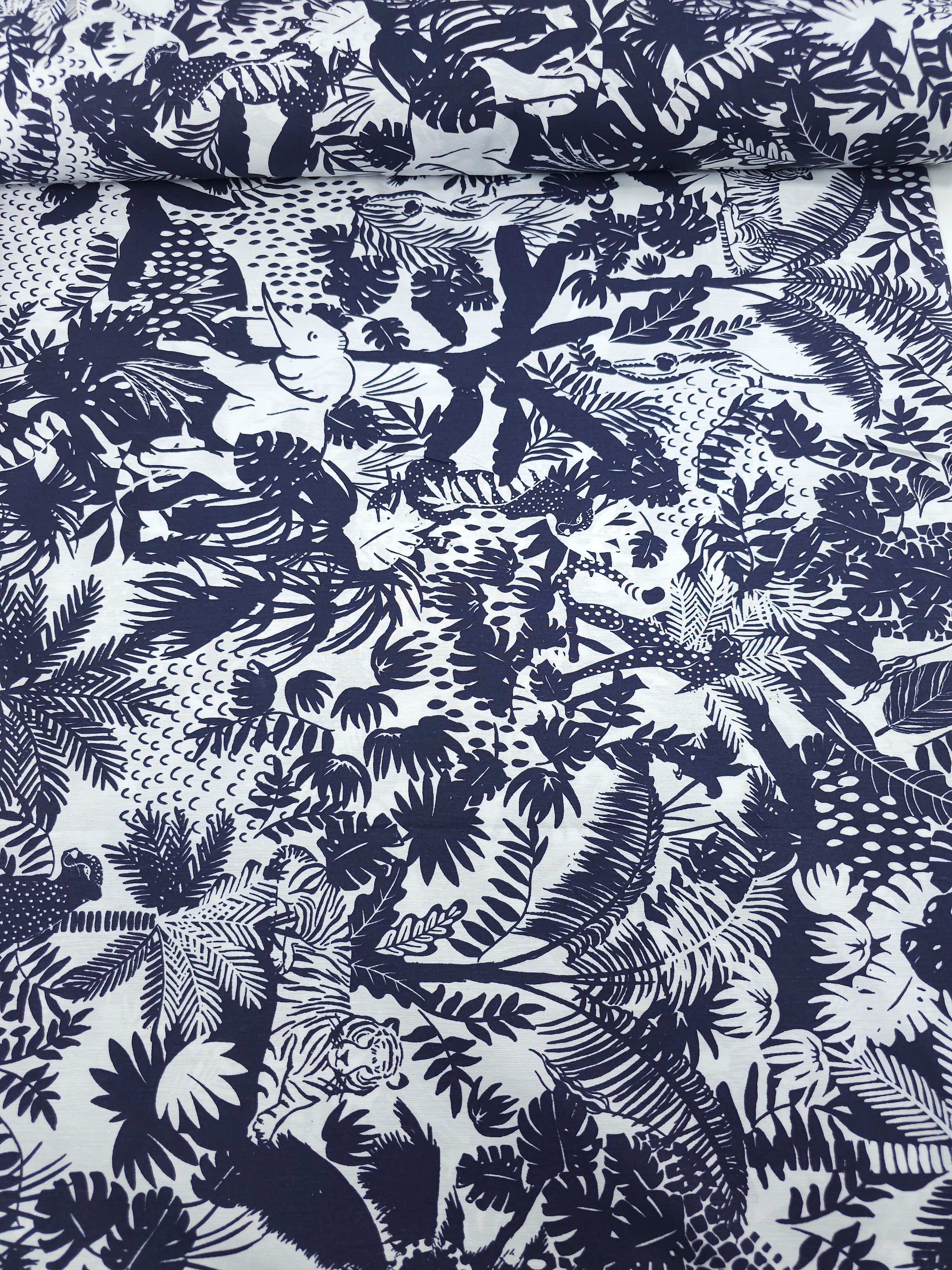 Navy/White Safari Jungle 100% Cotton 86" *EXTRA WIDE*