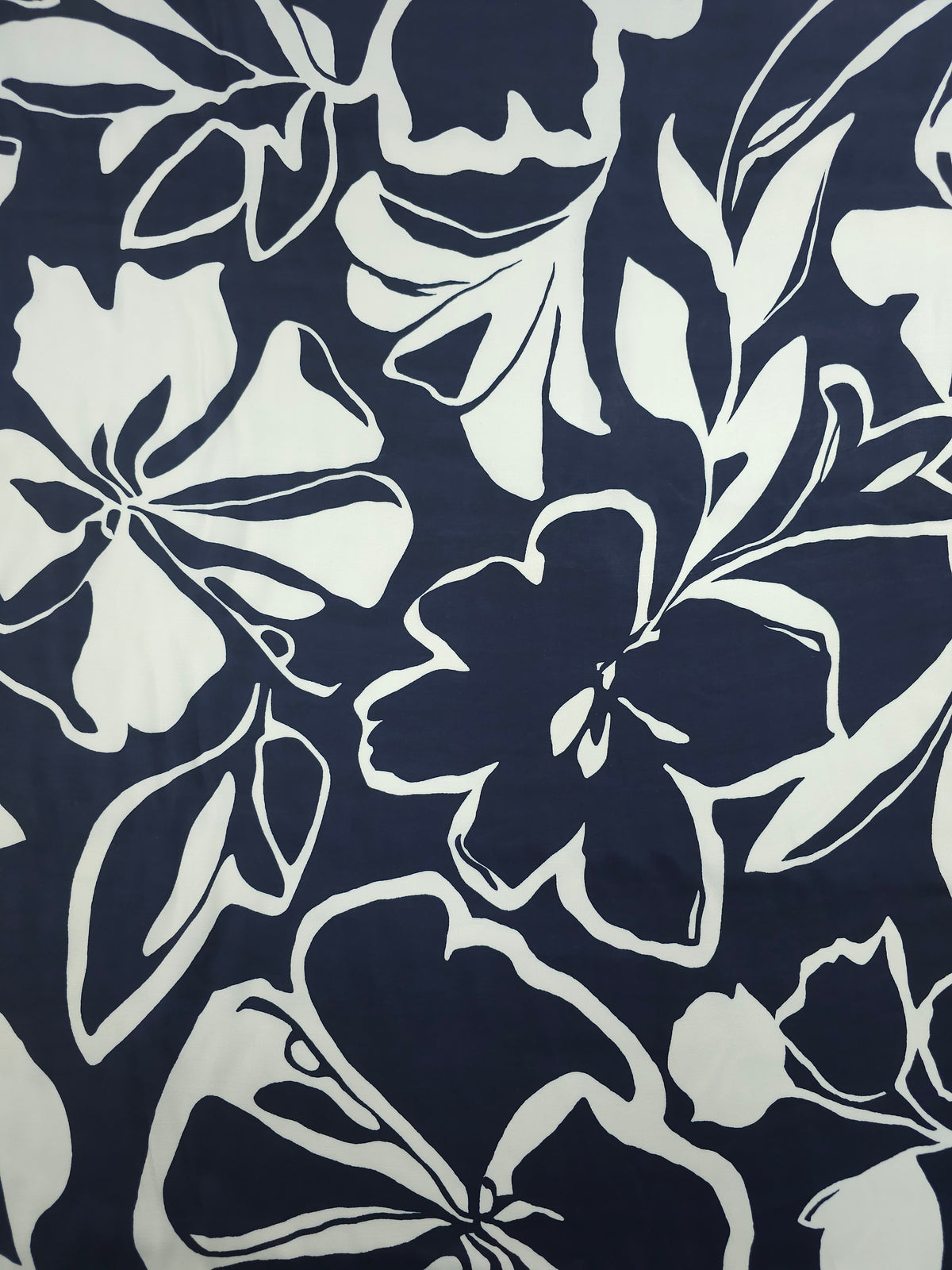 Navy/Ivory Large Sketch Flower Viscose Satin