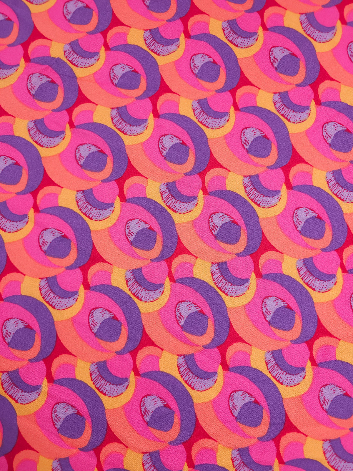Pink/Purple Tones Quirky Circle Link Viscose Challis