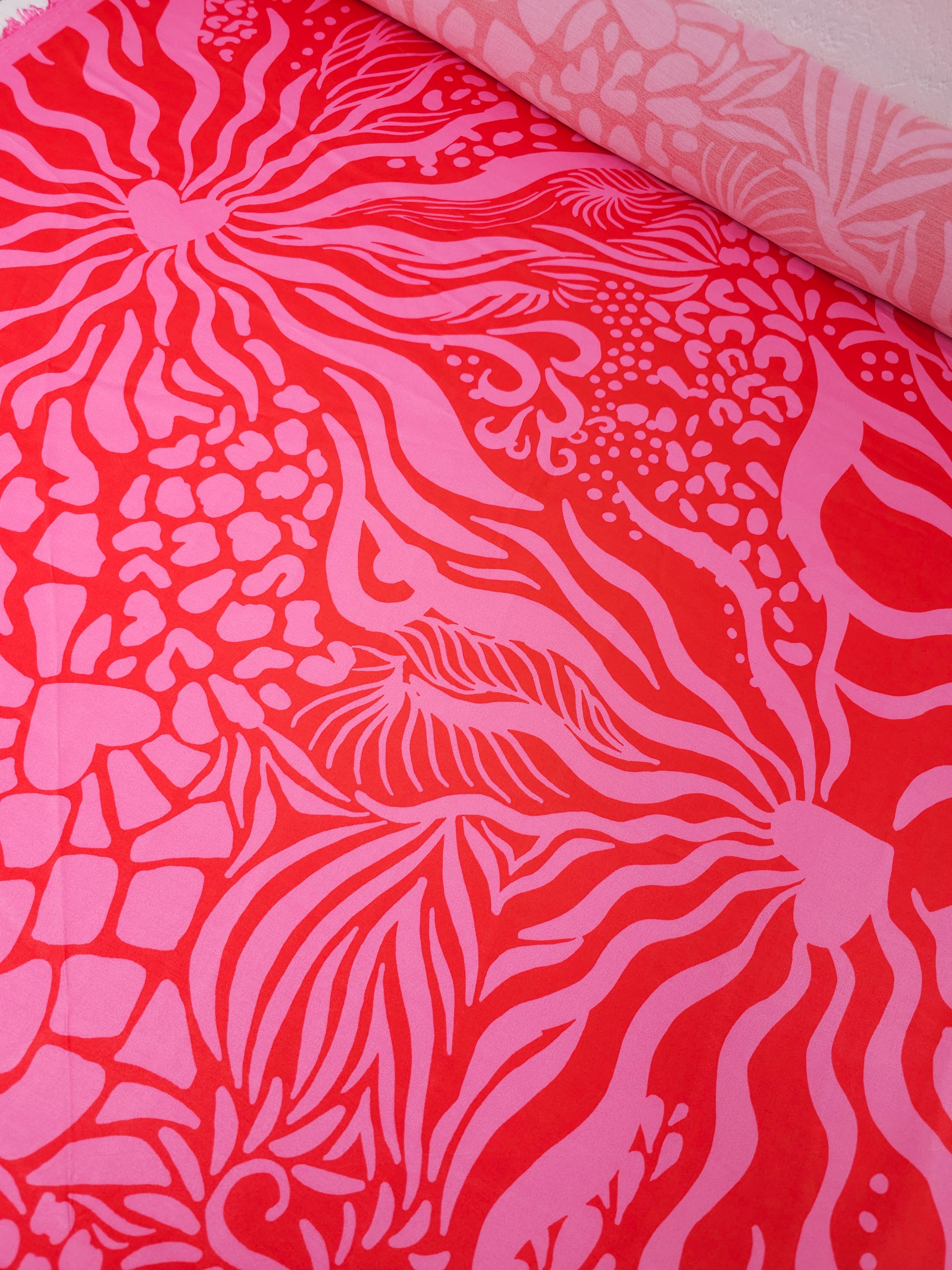 Pink/Red Heart Swirl Viscose Satin