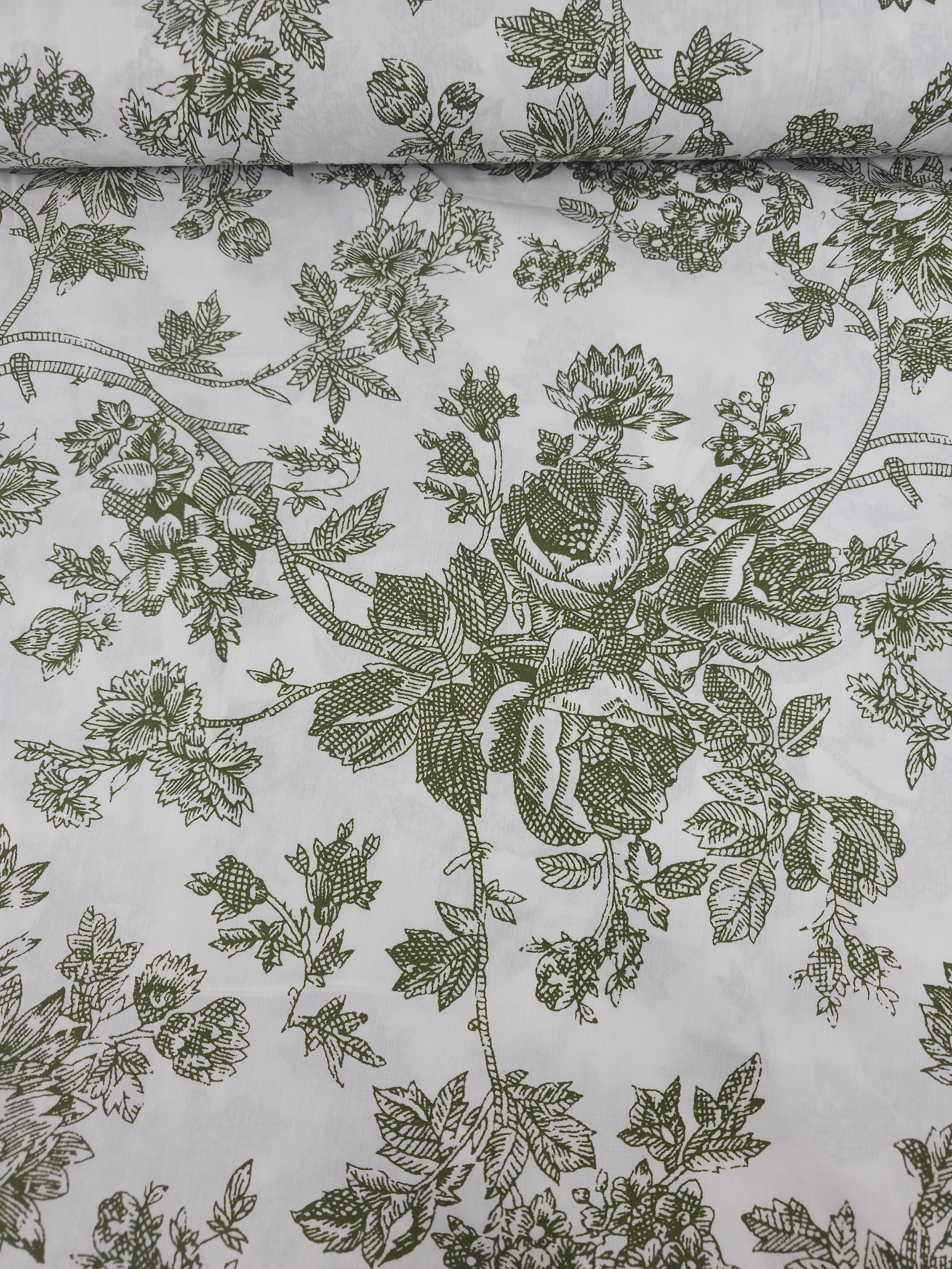 Olive Green Floral Sketch 100% Cotton 118” - Urban Outfitters *EXTRA WIDE*