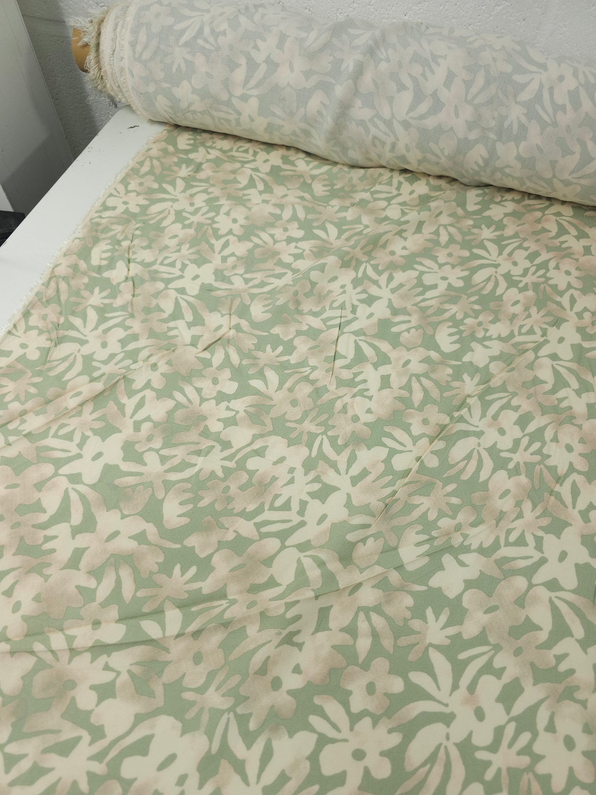 Light Sage/Cream Smudge Floral Viscose Challis
