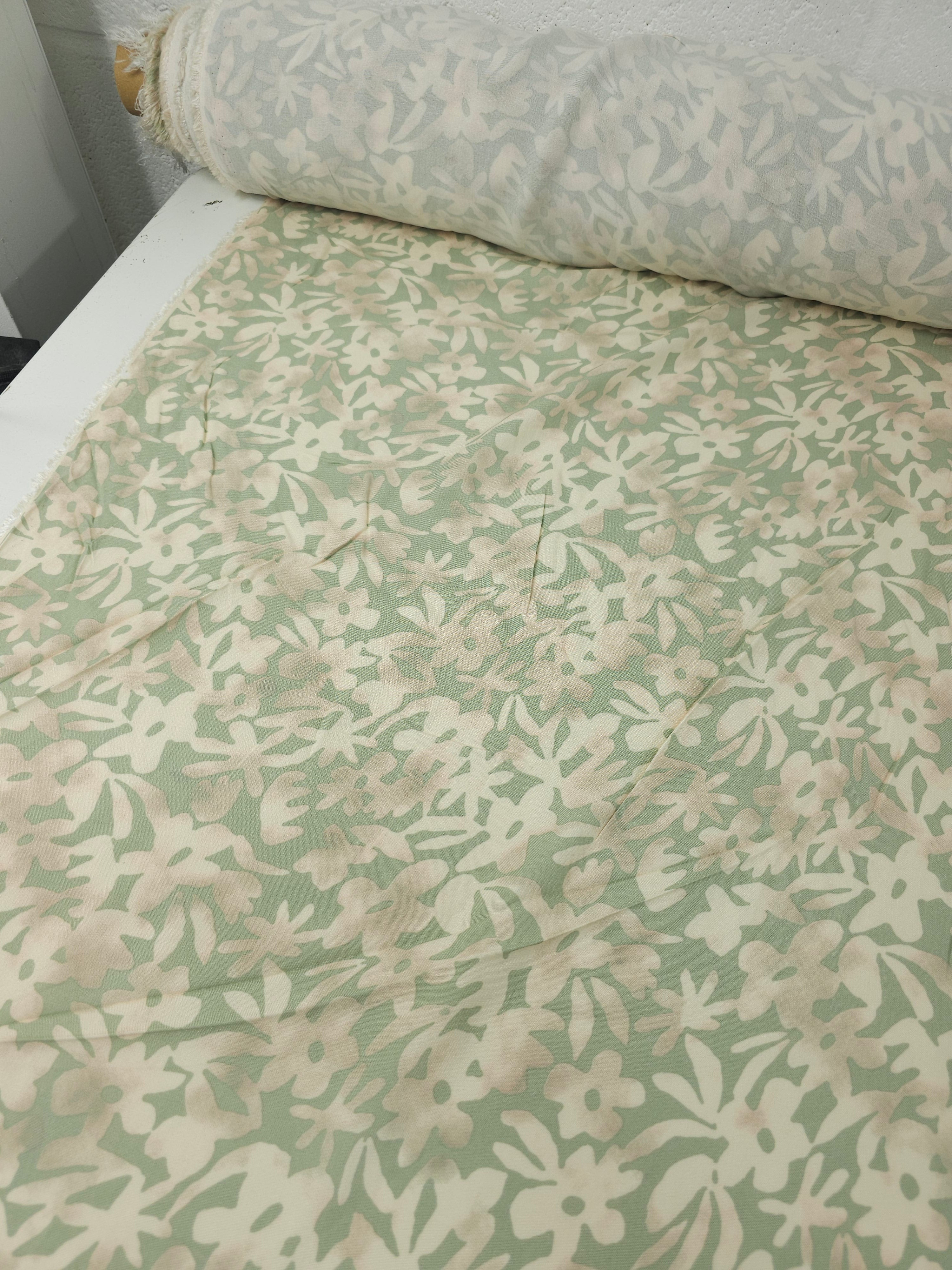 Light Sage/Cream Smudge Floral Viscose Challis