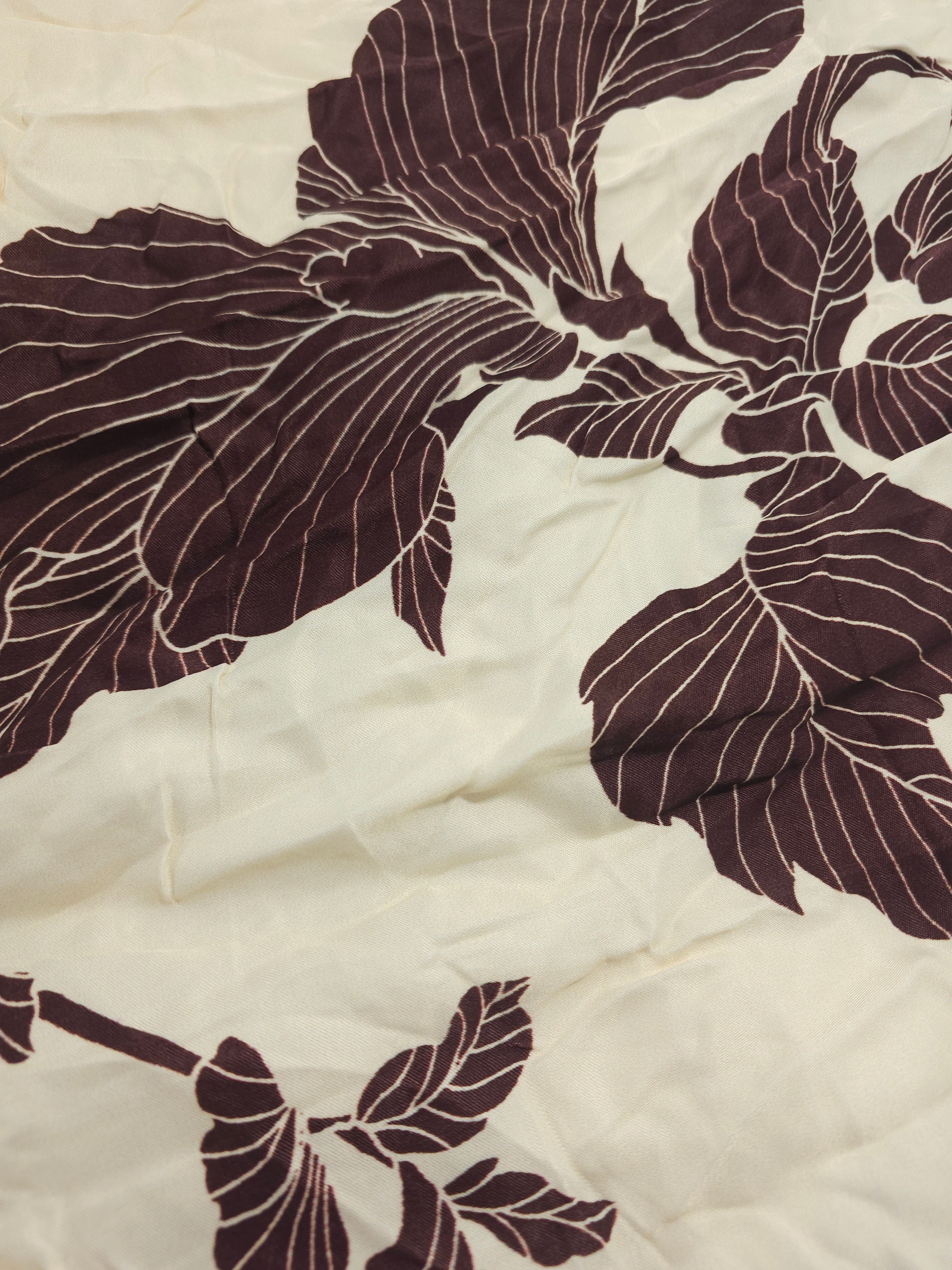 Brown leaf Viscose sateen- 3m piece