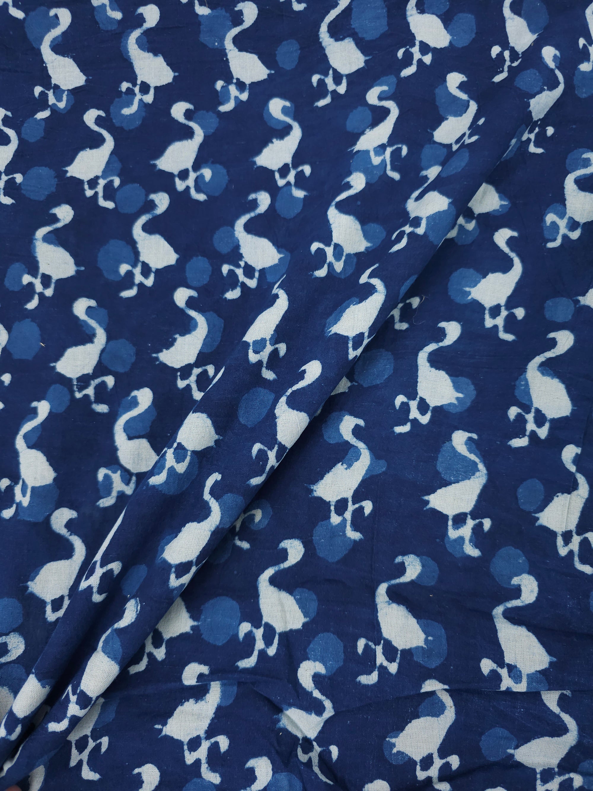 Indigo Navy Flamingo Block Print Cotton