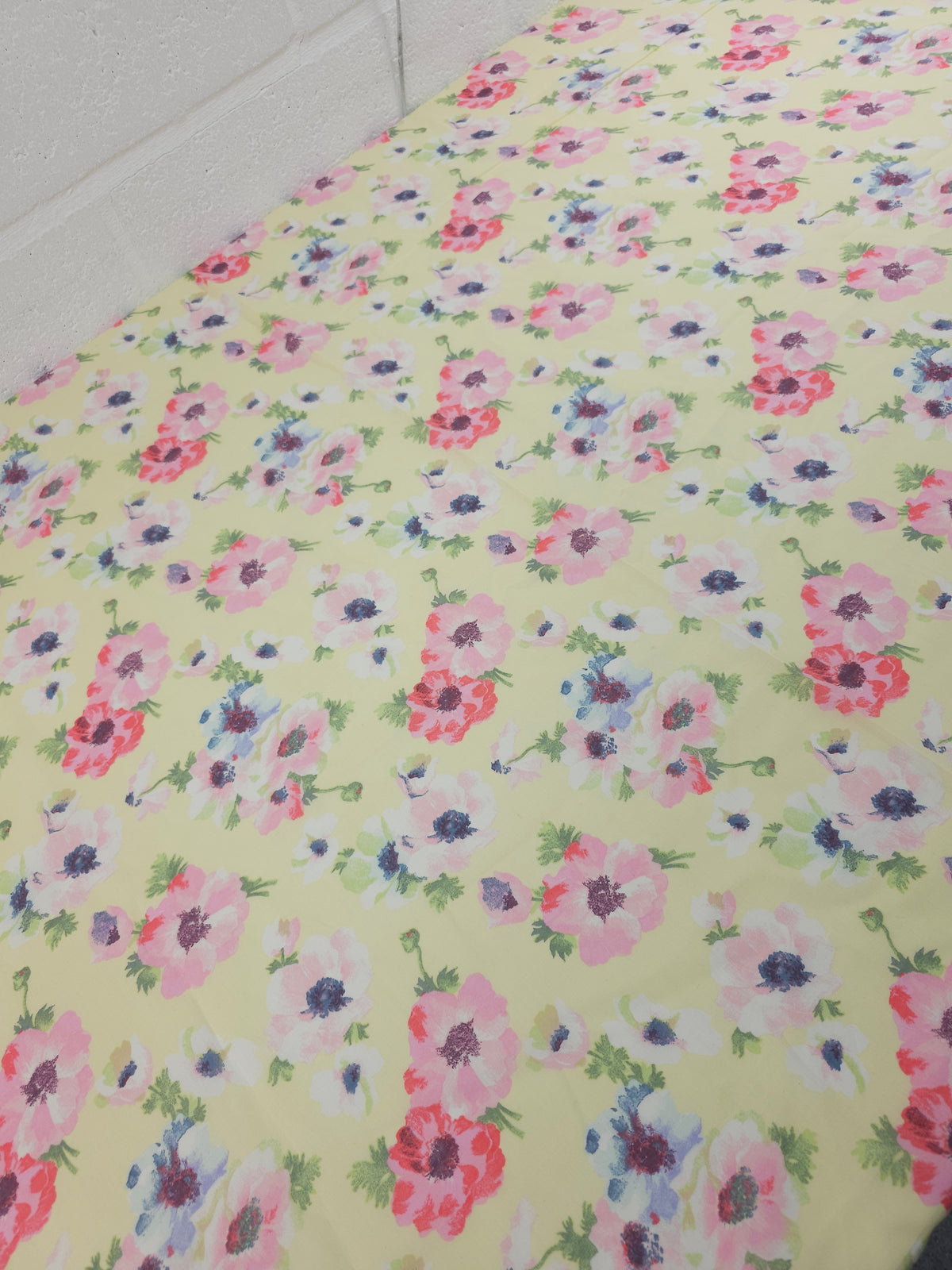 Pale Yellow Retro Floral Mediumweight Cotton Voile