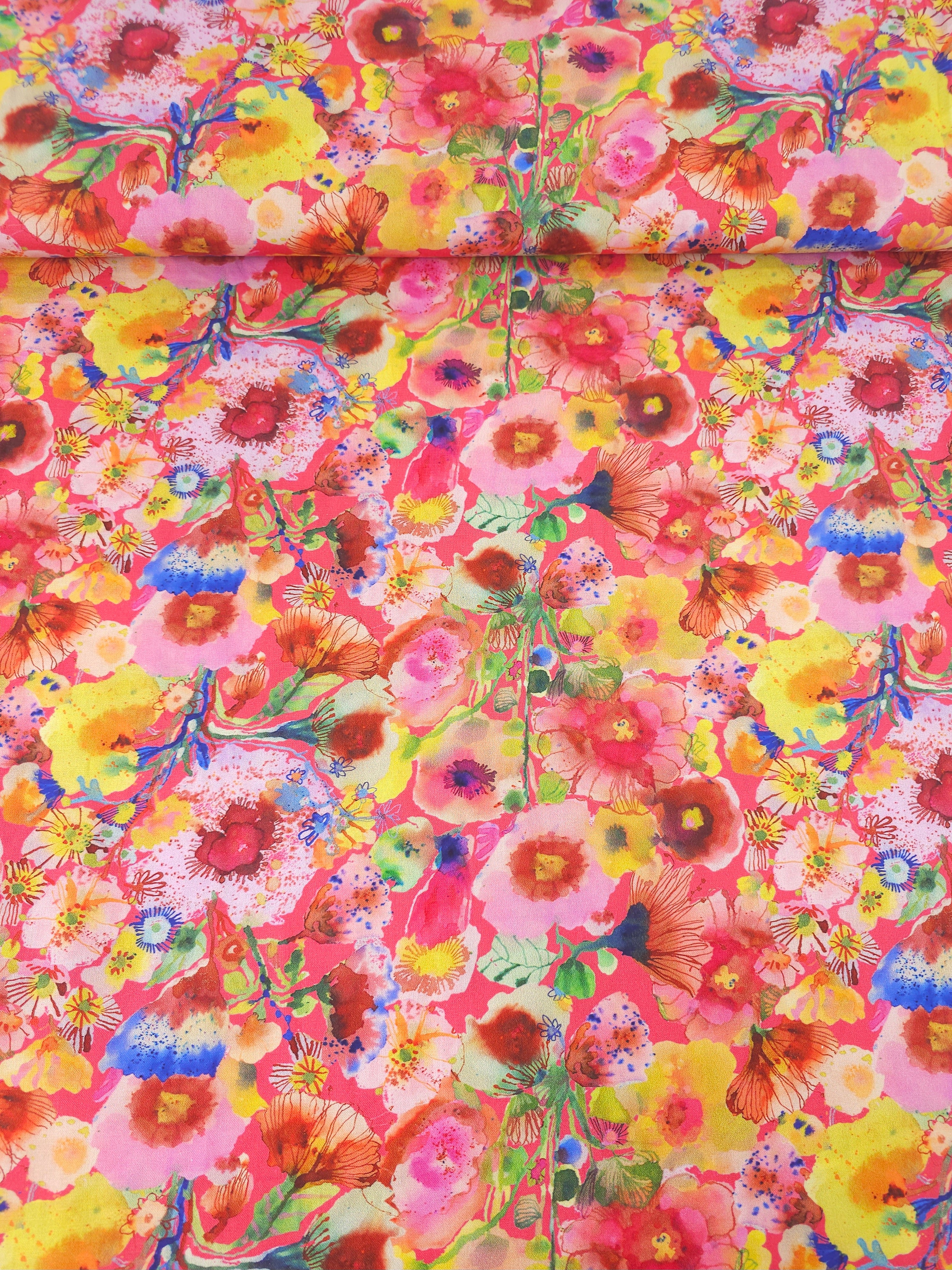 Floral Pompadours In Pink 100% Cotton - Free Spirit
