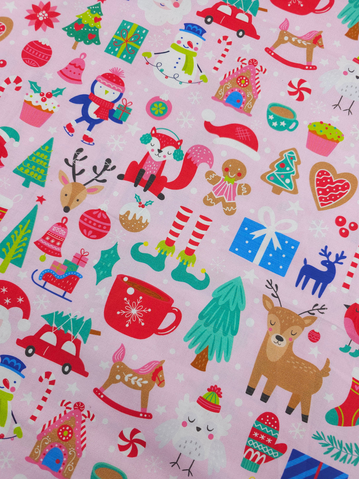 Light Pink Christmas Novelty 100% Cotton