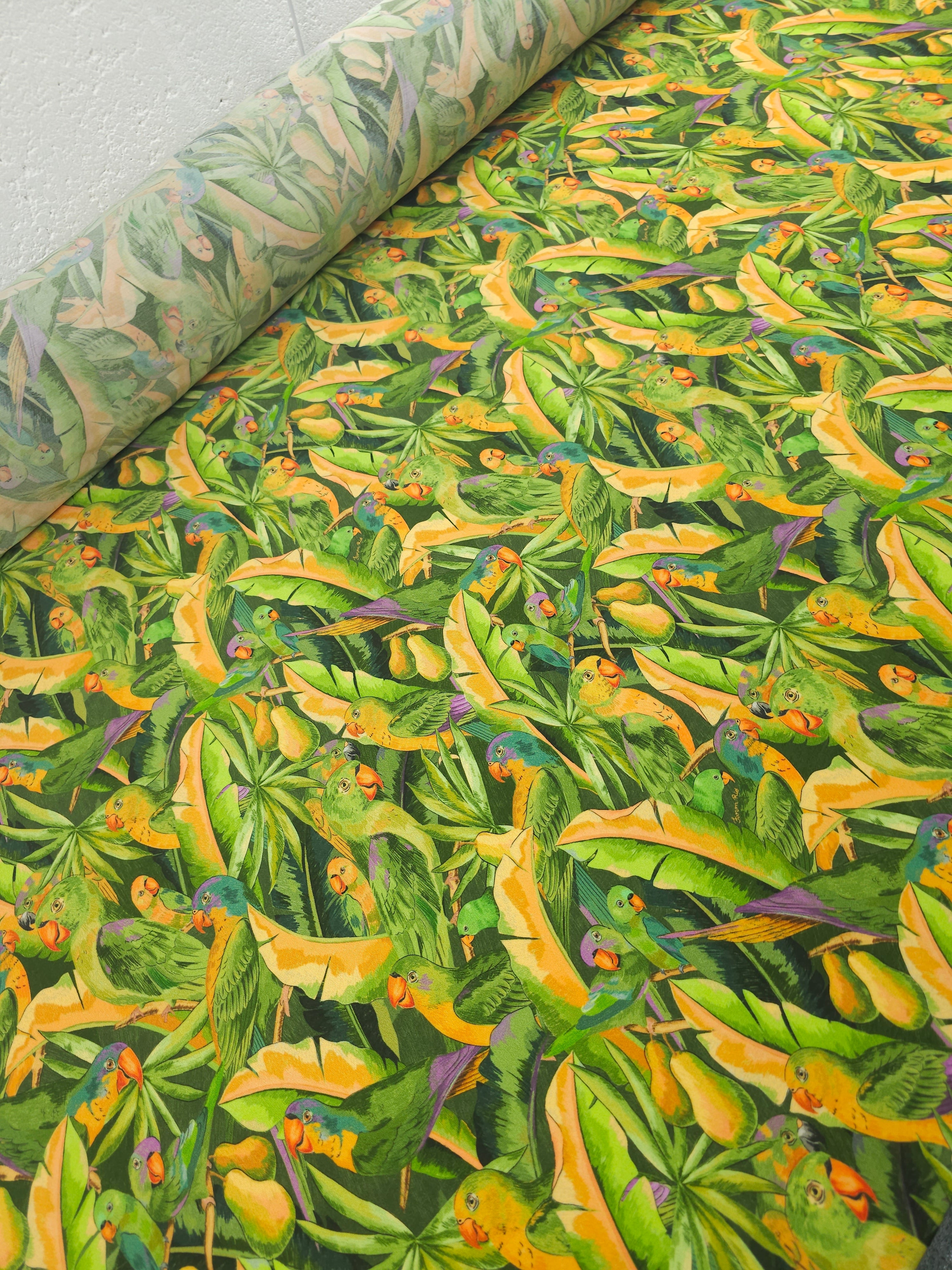 Parrot Festival Slinky Rayon Jersey *Farm Rio*