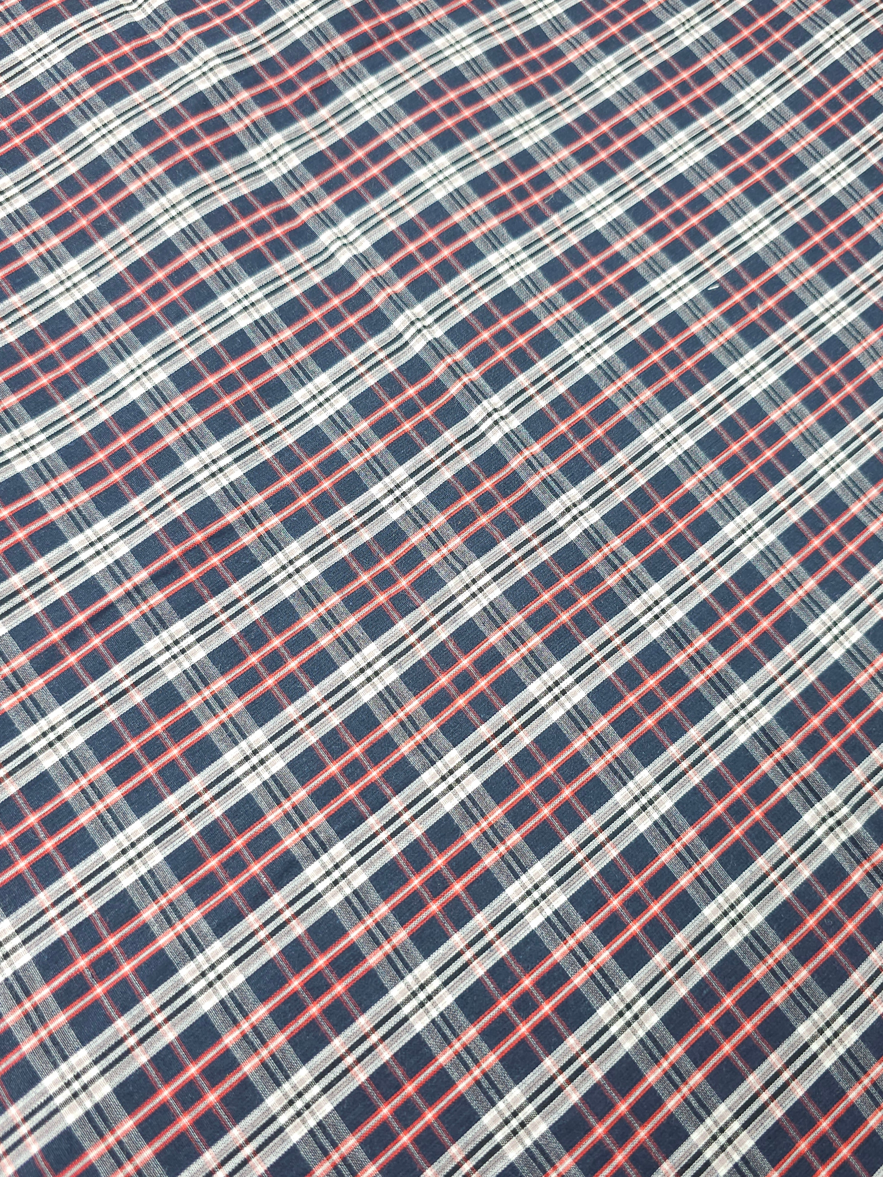 Navy Red Check 100% Cotton