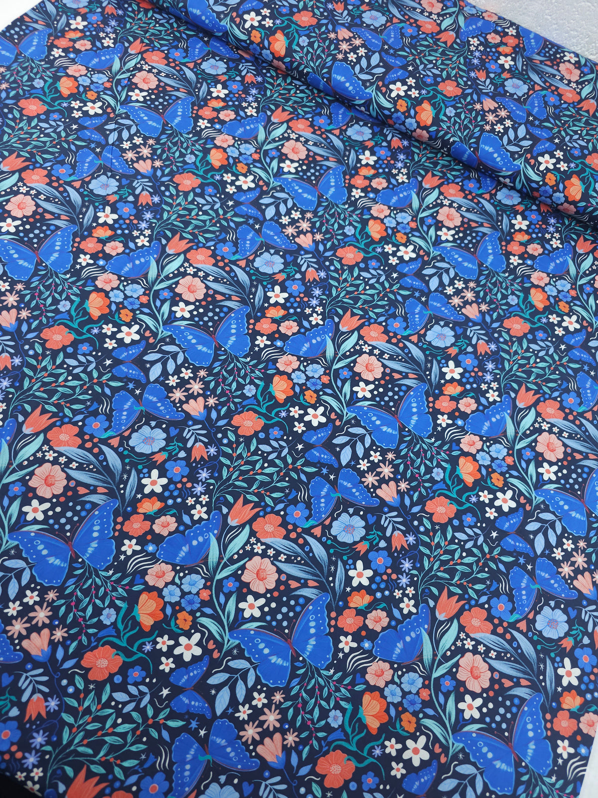 Blue/Red Butterfly Blooms Lightweight Cotton 57"