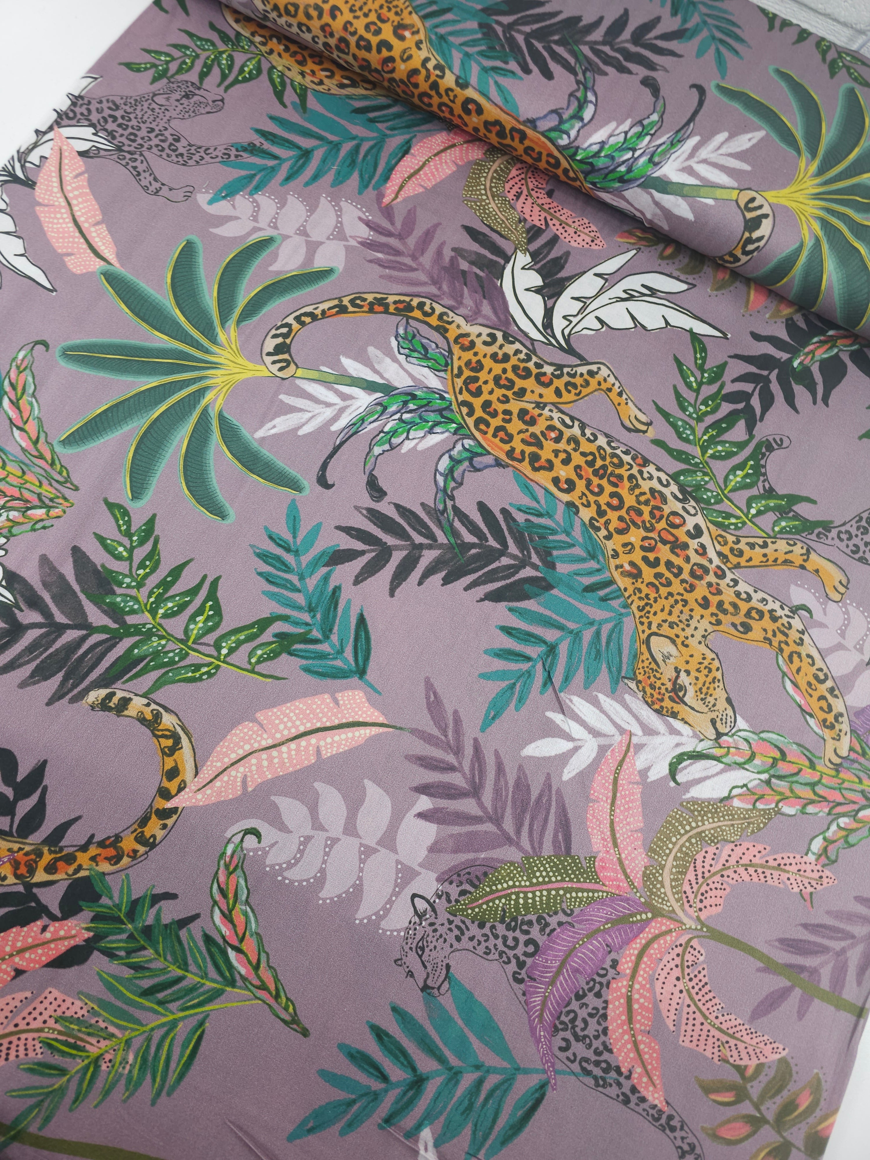 Mauve Leopard Palm Cotton Sateen 96" *EXTRA WIDE*