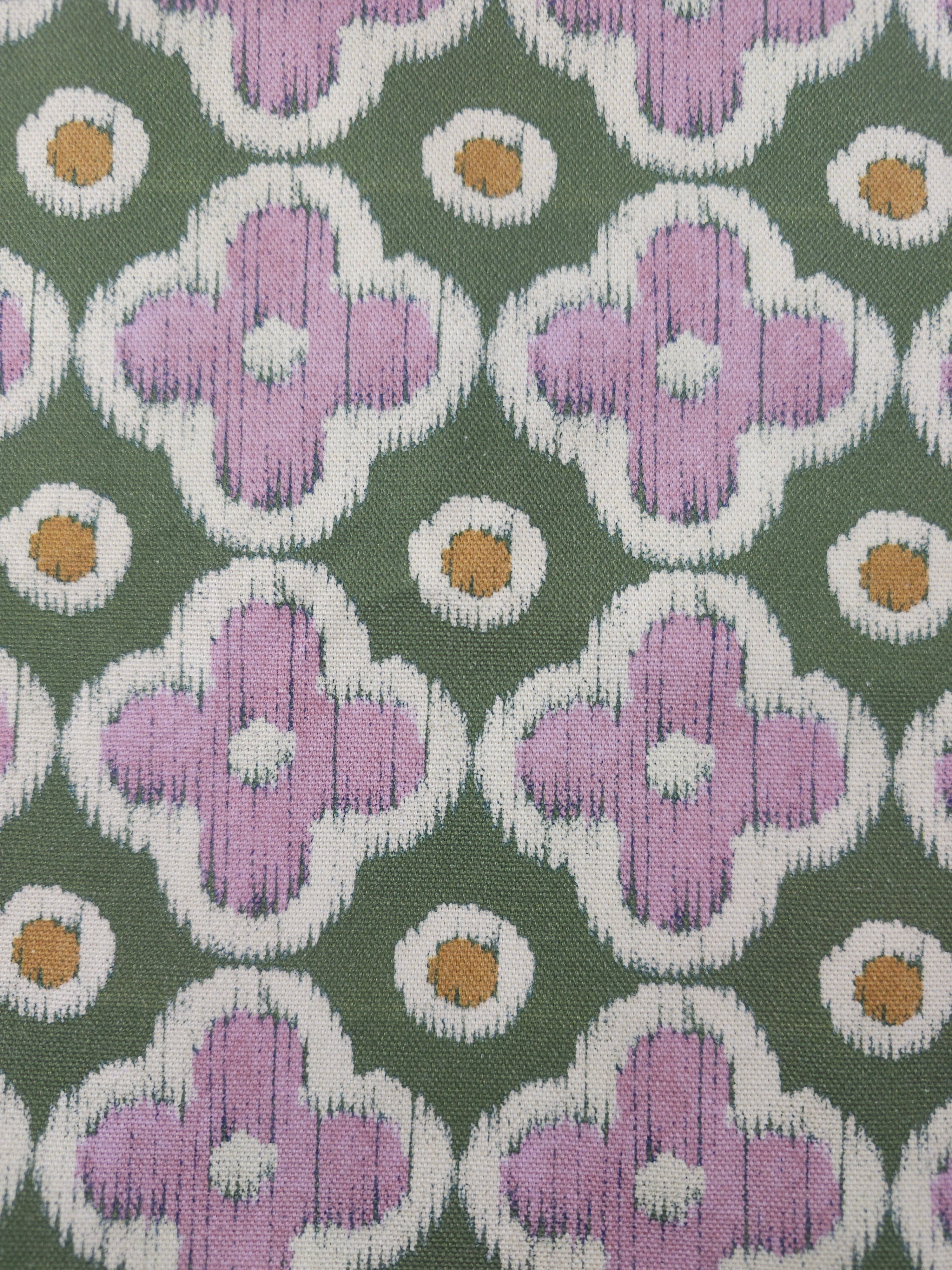 Green pink flower repeat Cotton canvas- 1.5m piece