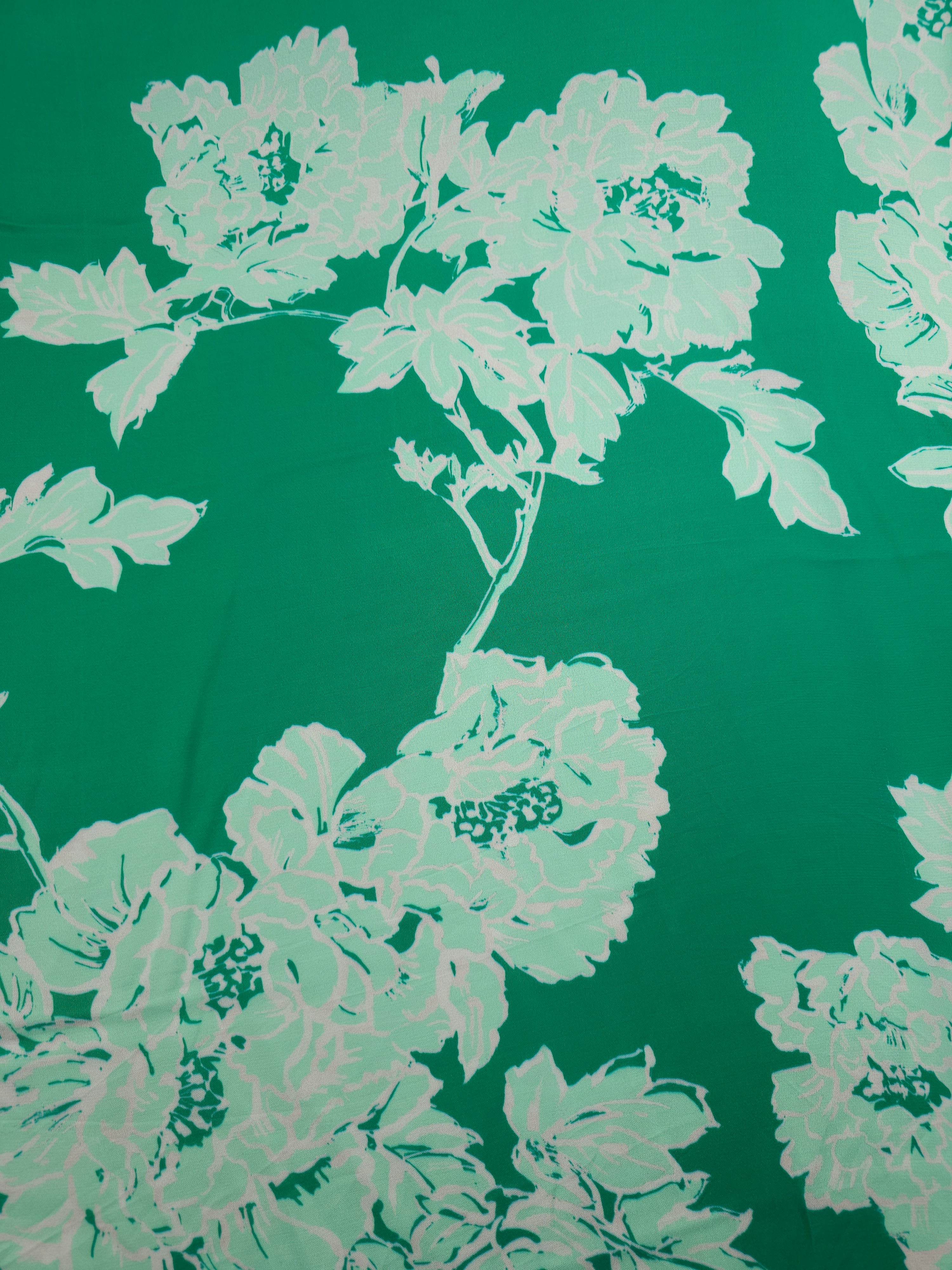 Green/Pink Large Flower Bunch Viscose Satin *DEFECT*