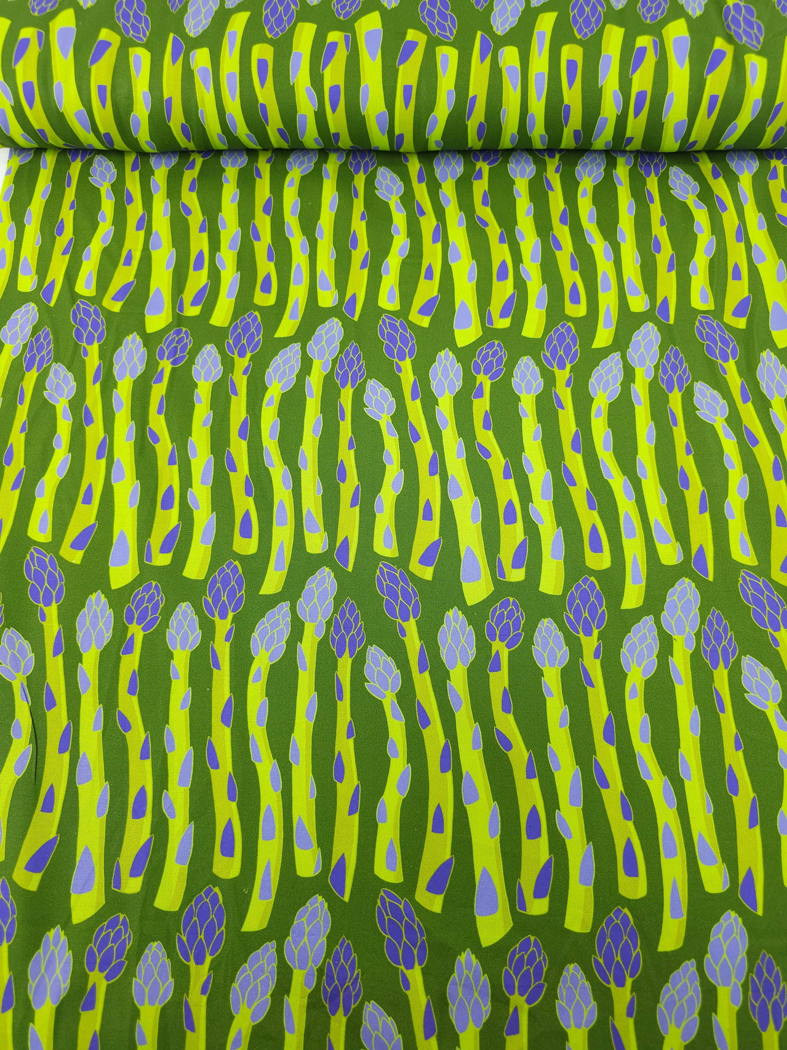 Green Novelty Asparagus 100% Cotton - Free Spirit