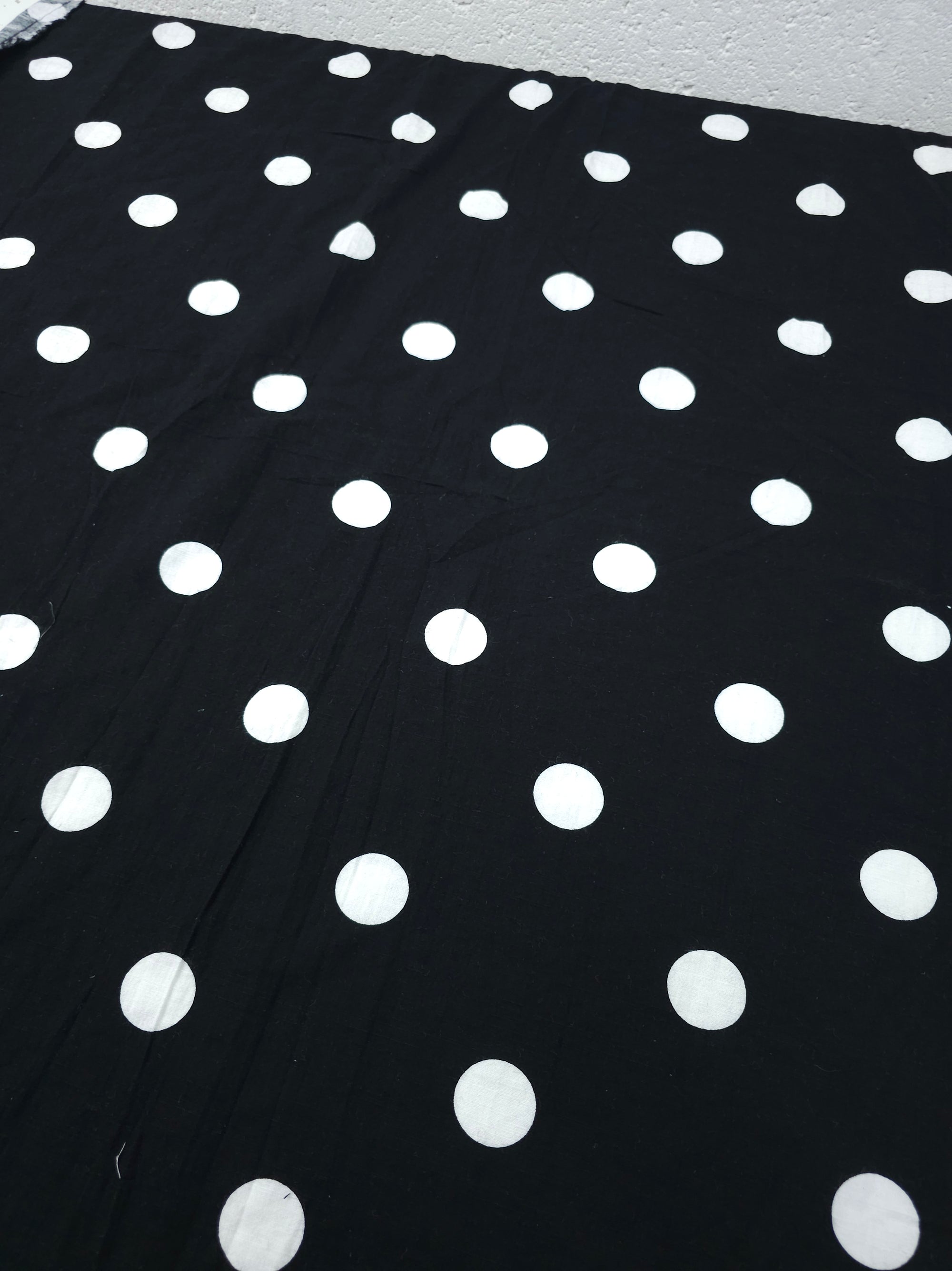 Black/White Big Polka Spot Flax Cotton