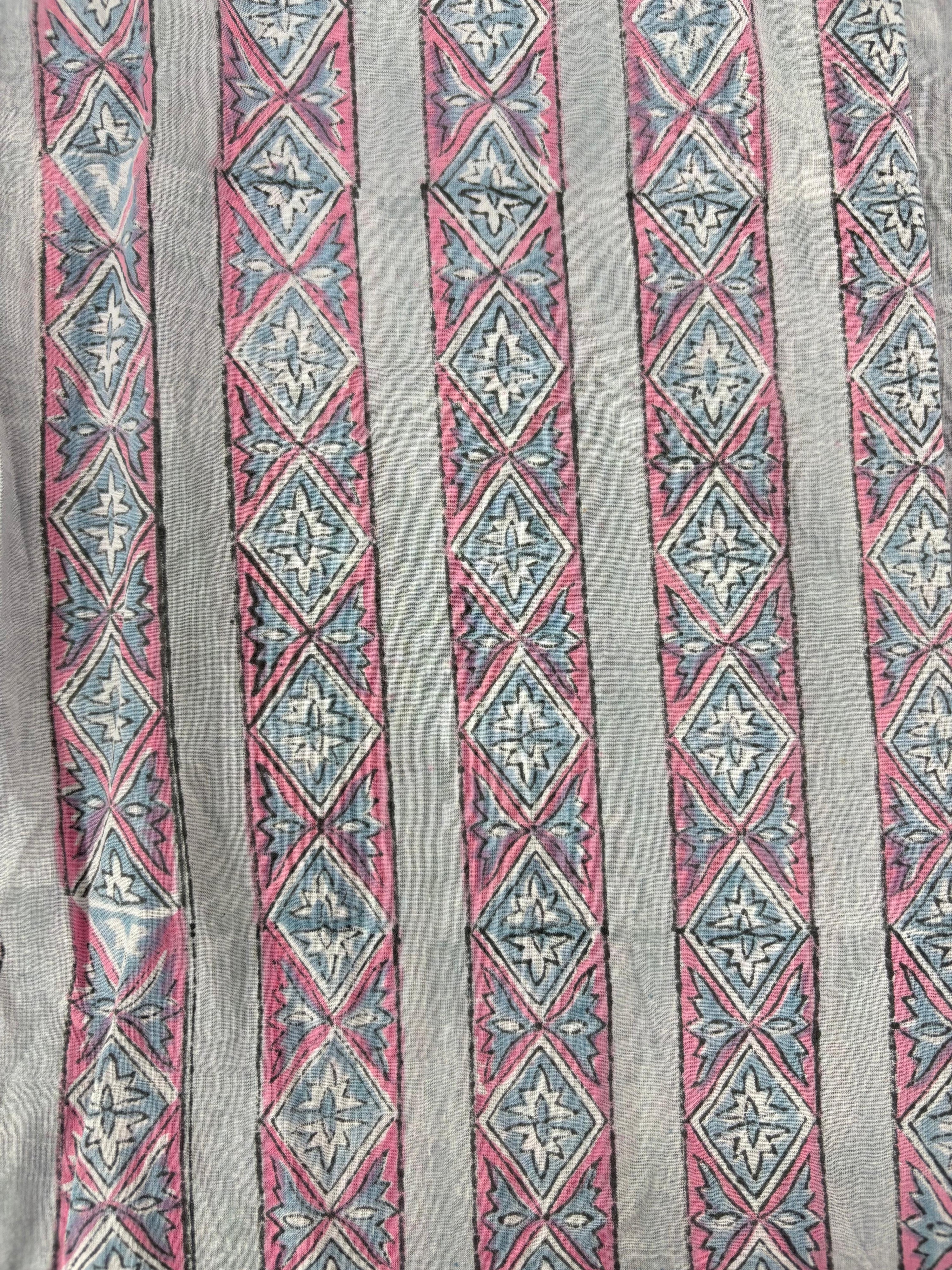 Pink striped diamond Block Print Cotton - 1.3m Piece