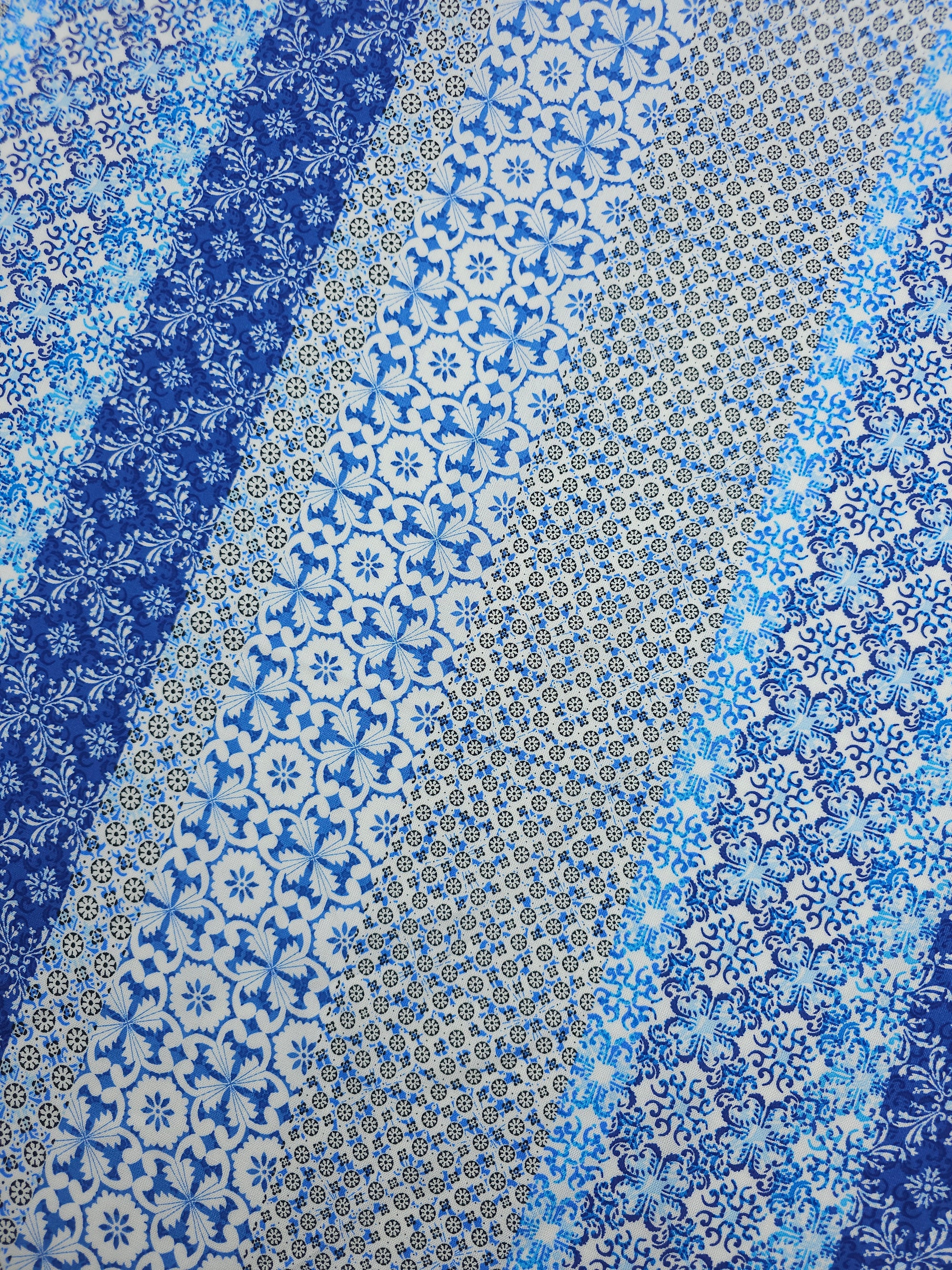 Blue Greek Tile Stripe Viscose Challis
