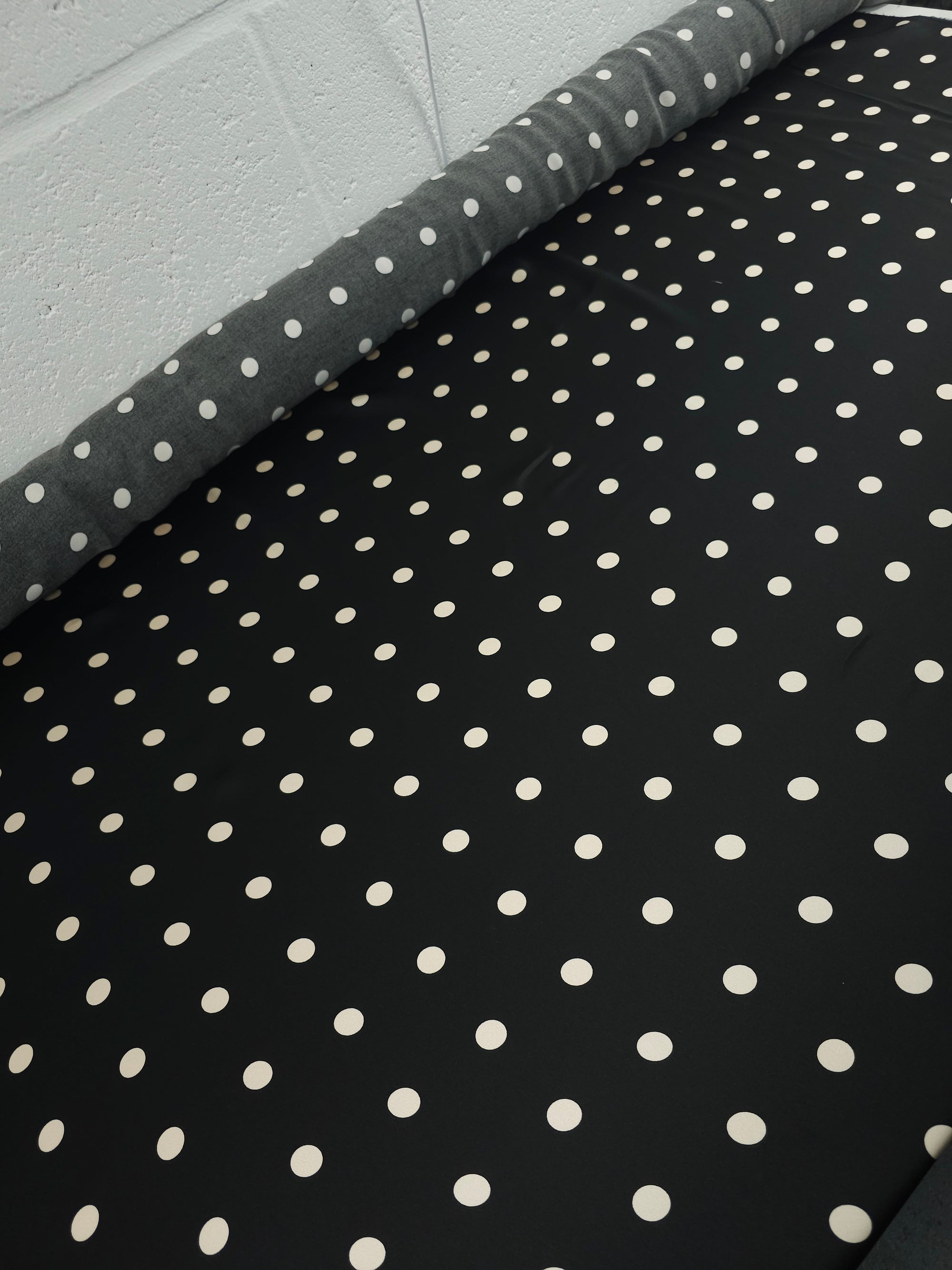 Black/Cream Polka Dot Viscose Satin