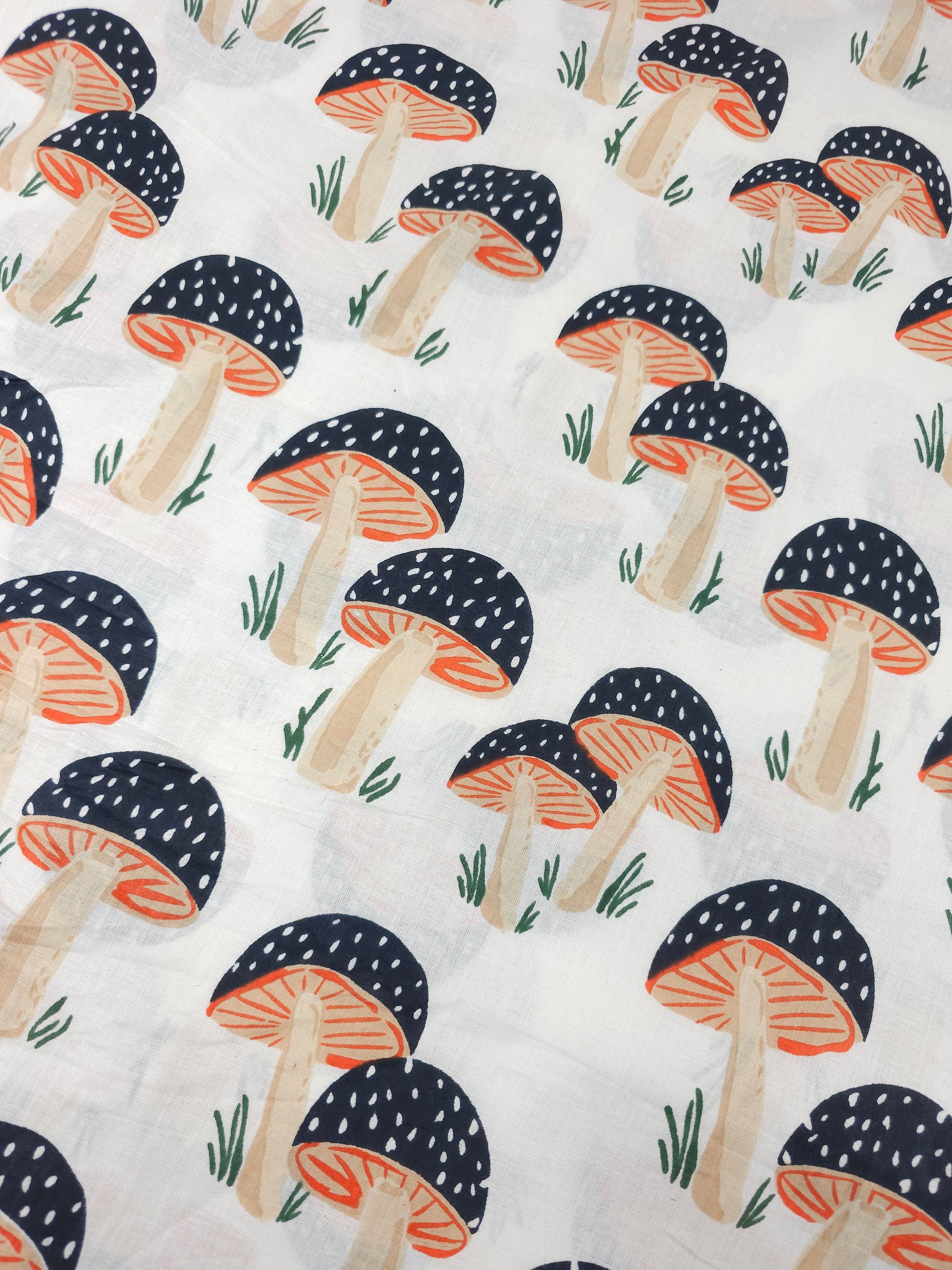 Ultra Dark Navy Mushroom Block Print Cotton