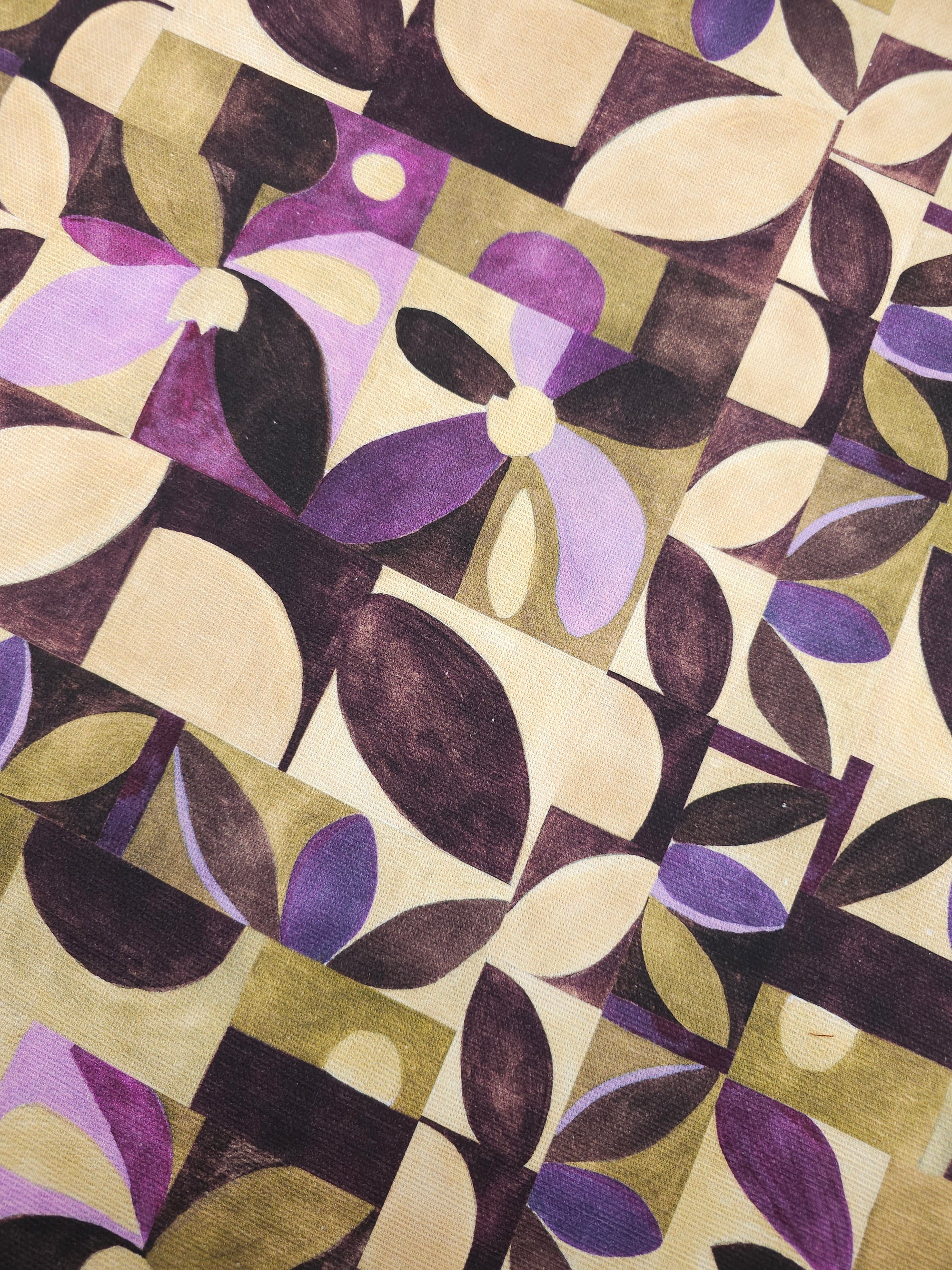 Aubergine/Beige Abstract Tiles Lightweight Canvas Cotton
