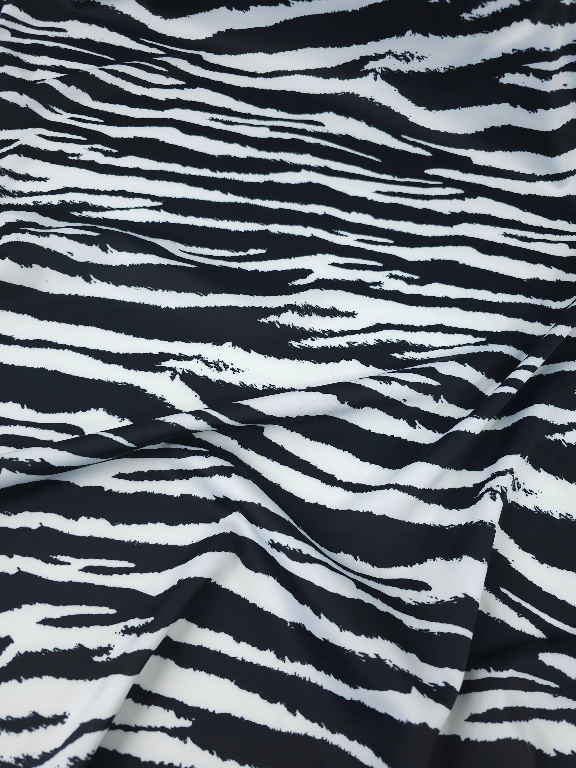 Black/White Zebra Stripe Crinkle Satin Stretch