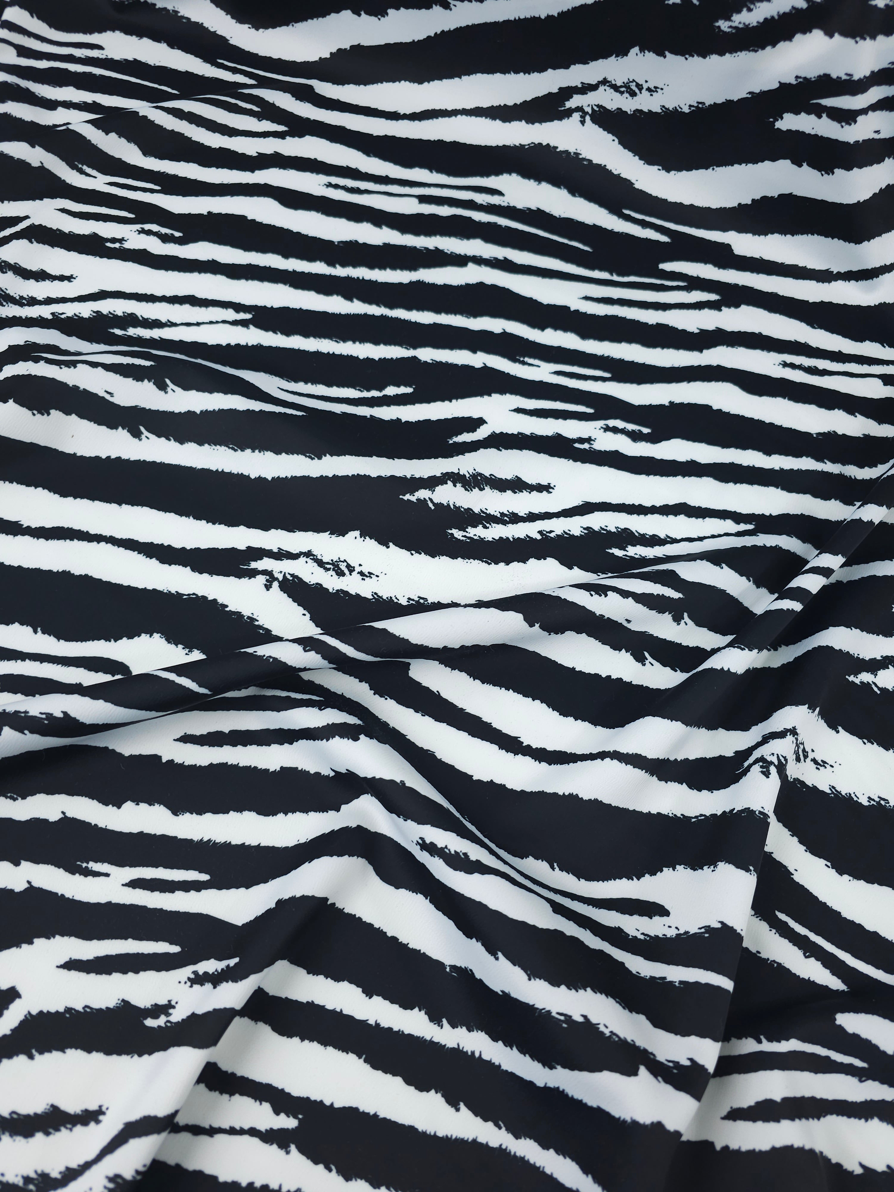Black/White Zebra Stripe Crinkle Satin Stretch