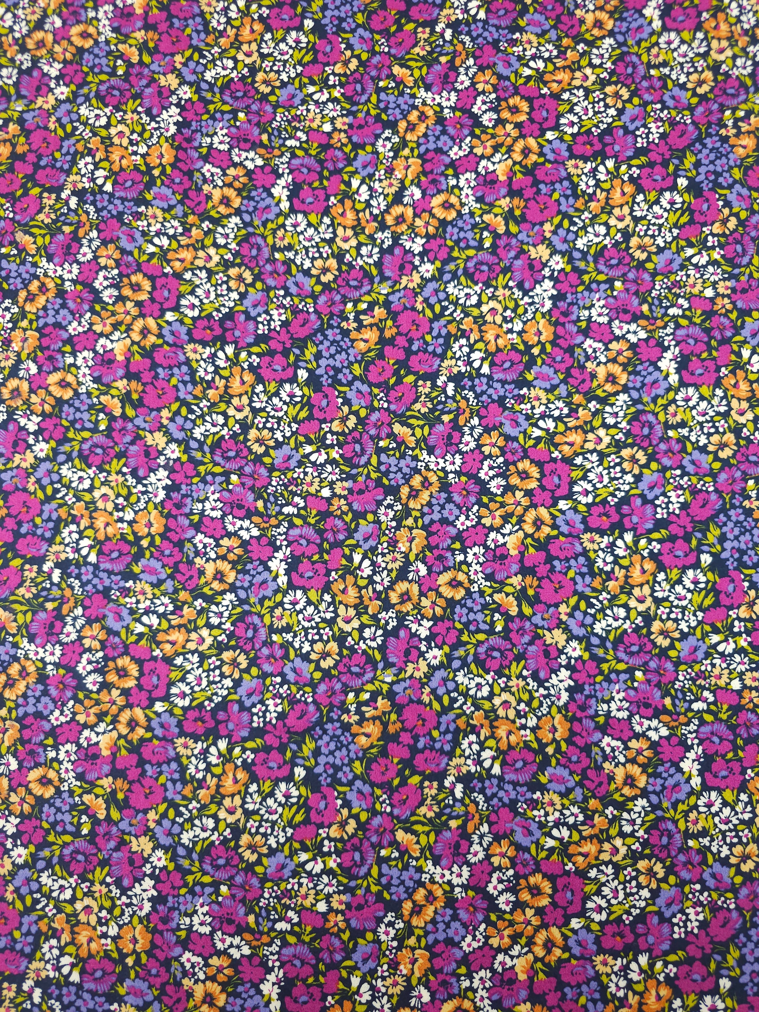 Magenta/Orange Ditsy Floral Field Cotton Satin 57"