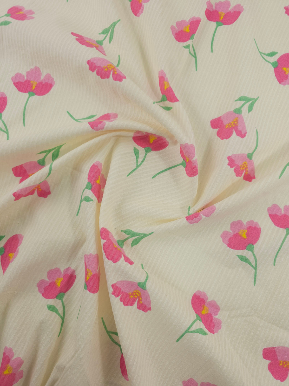 Pale Yellow/Pink Stripe Tossed Flowers Structured Cotton