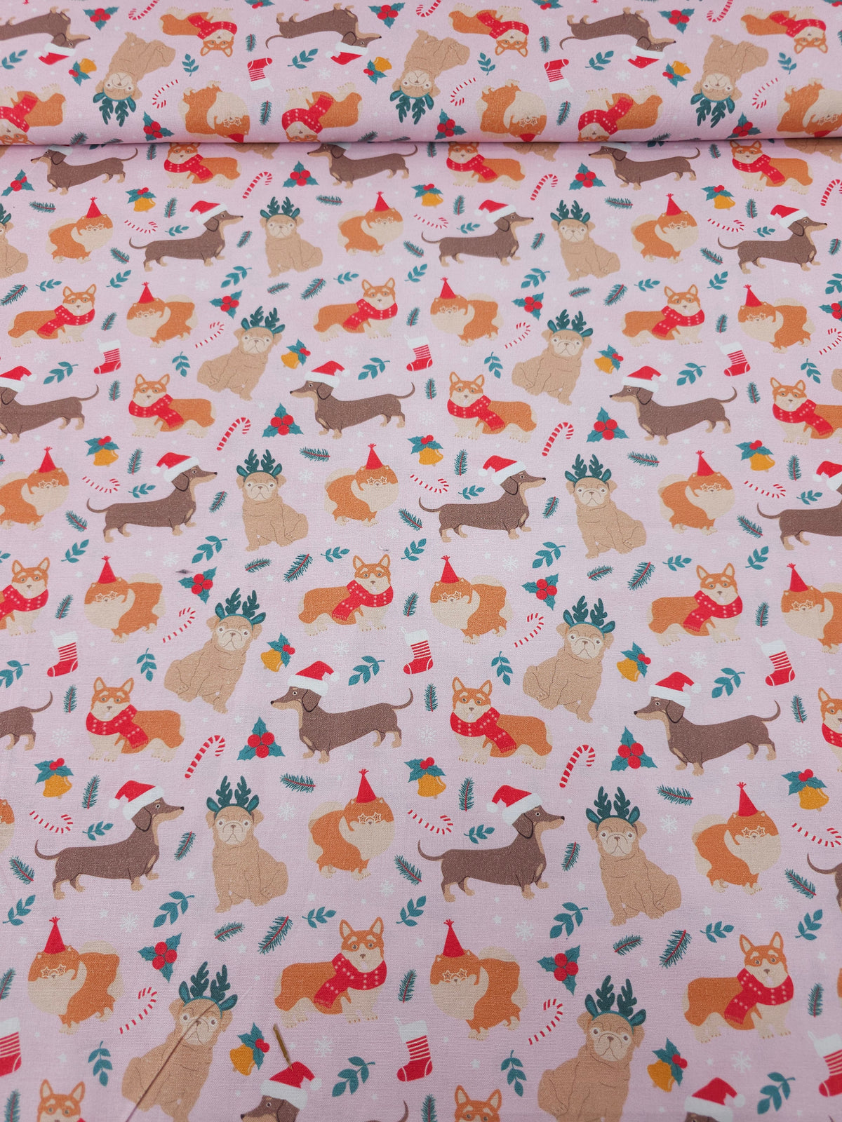 Pink Christmas Puppy Pals 100% Cotton