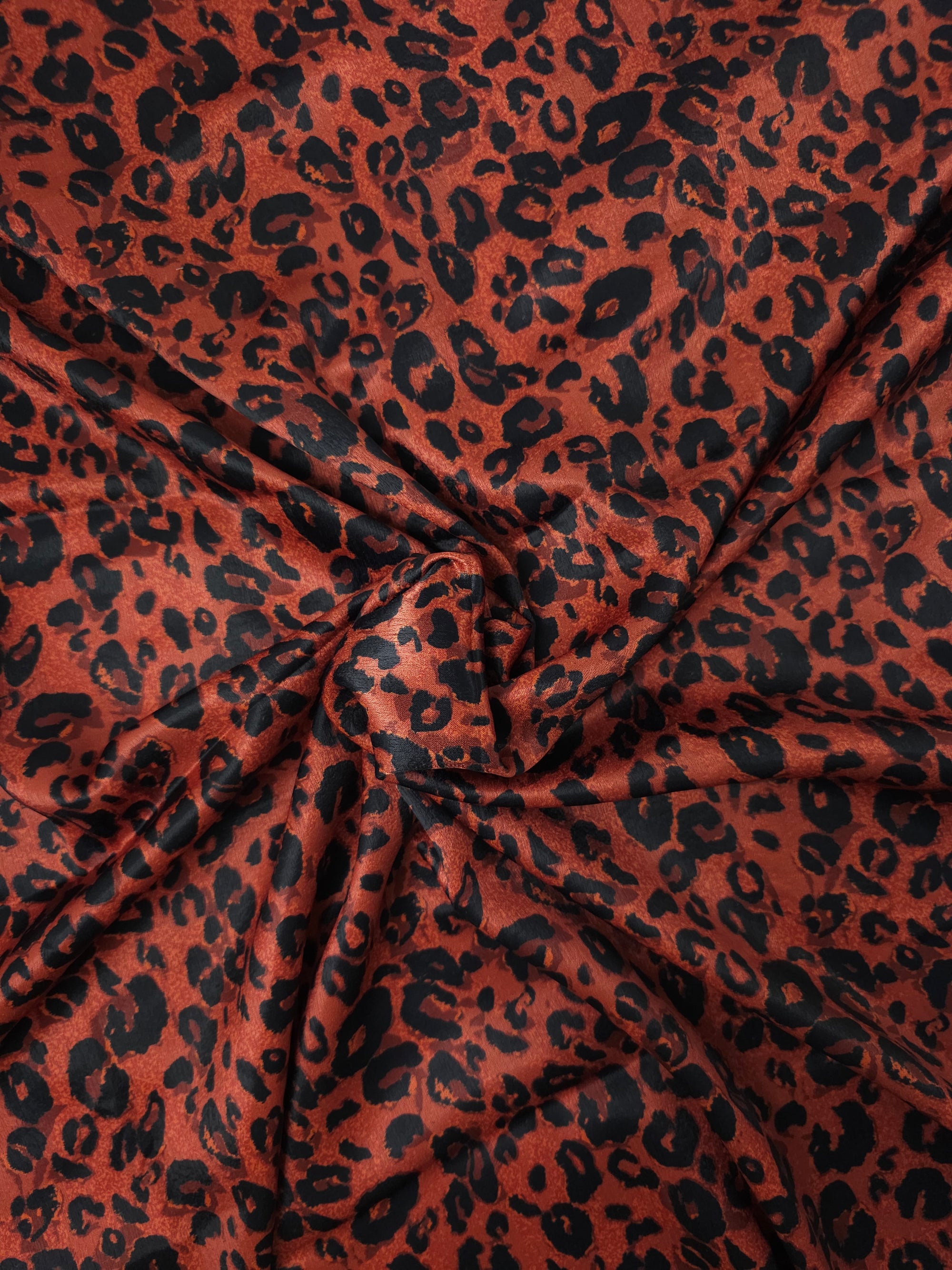 Red Leopard Poly Satin - 1.6m Piece