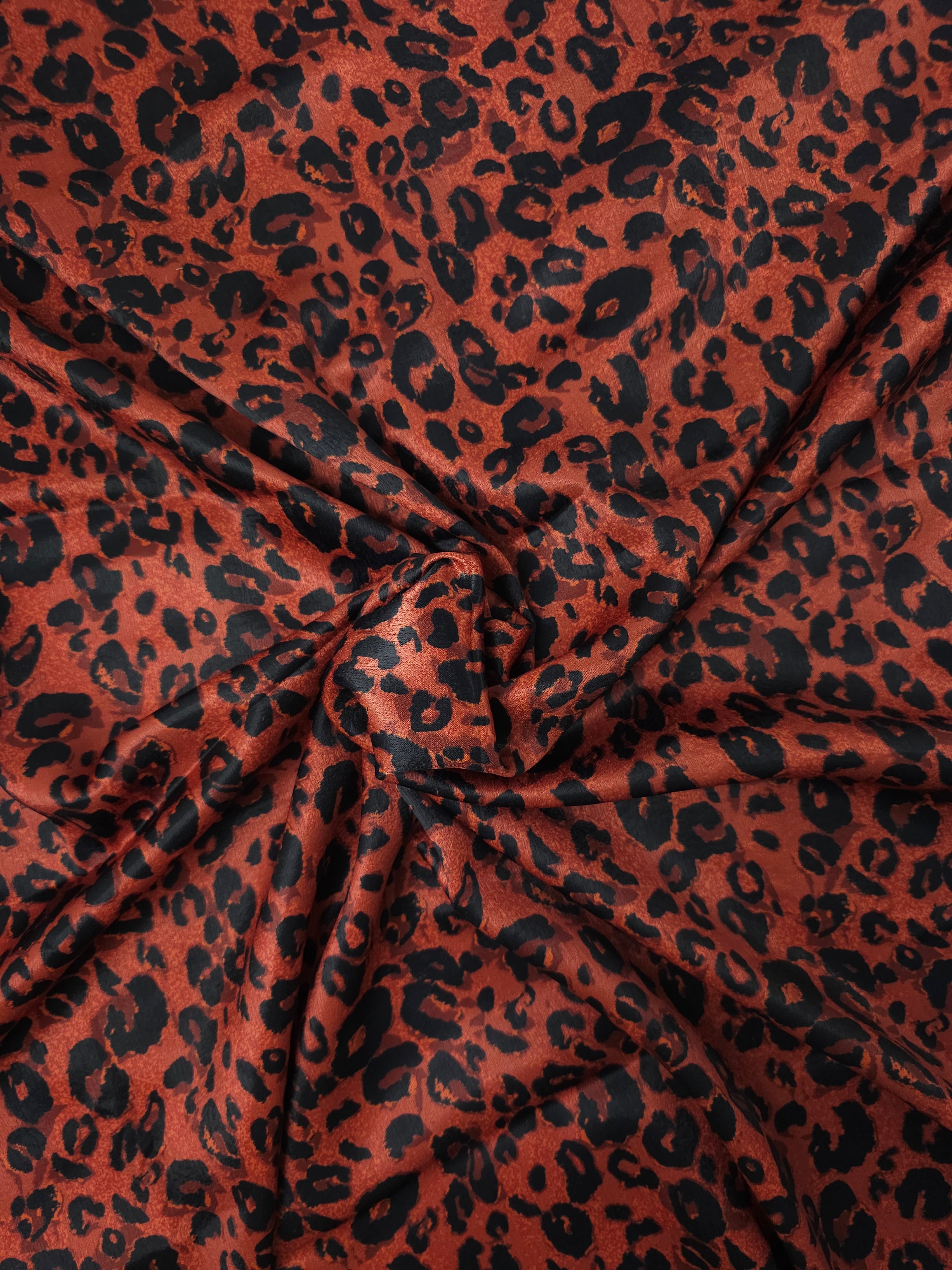 Red Leopard Poly Satin - 1.6m Piece