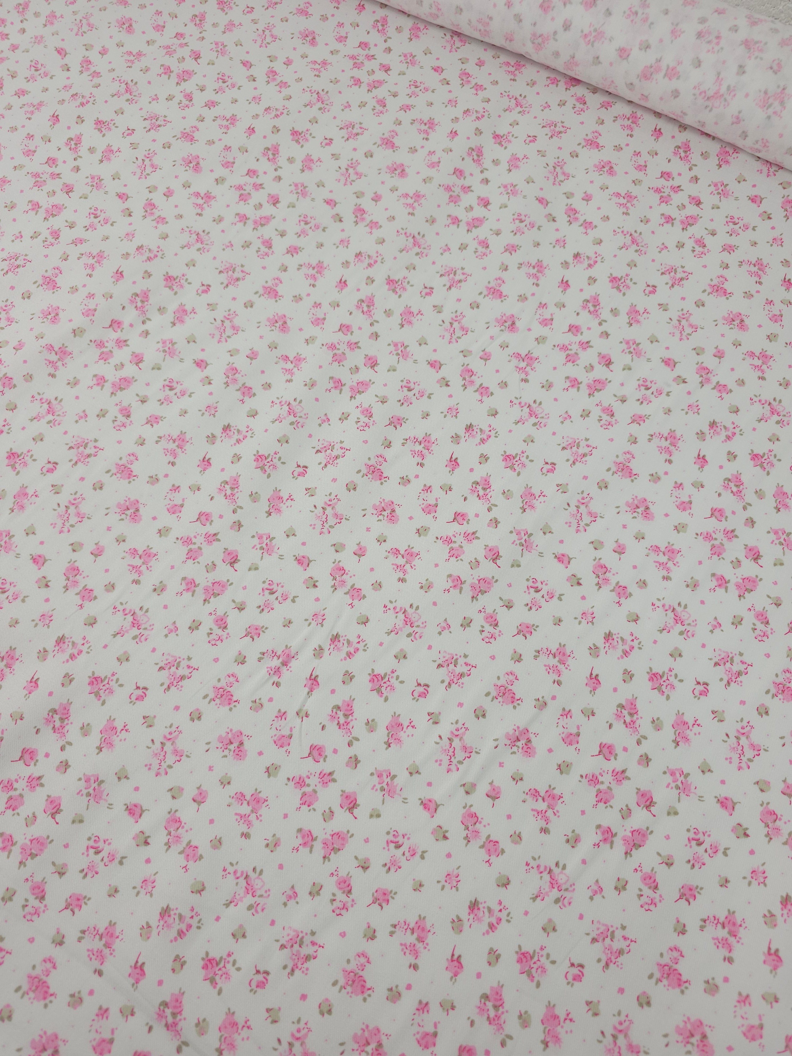 Pink Ditsy Mini Rose Lightweight Flannel Cotton