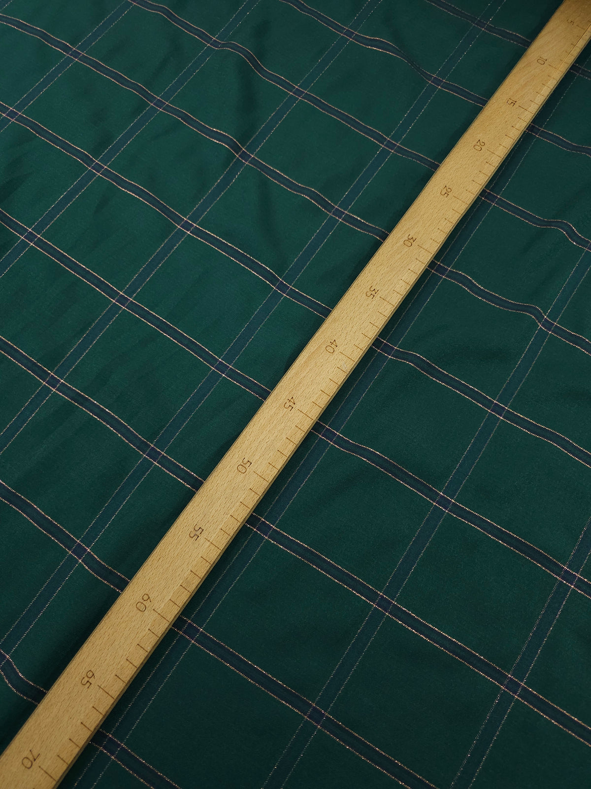 Dark Green/Rose Gold Lurex Square Check Viscose Challis