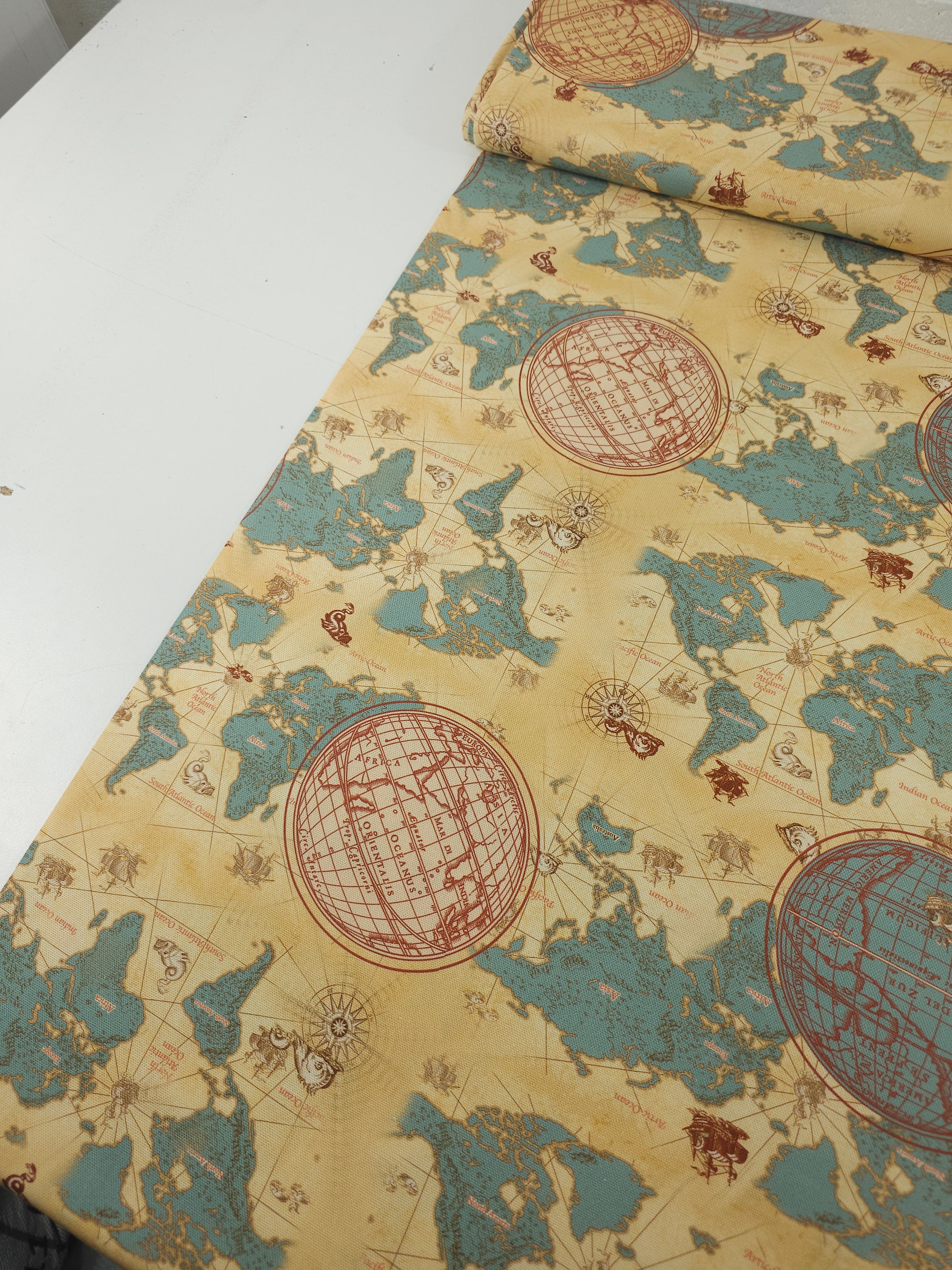 Retro World Map Canvas Cotton